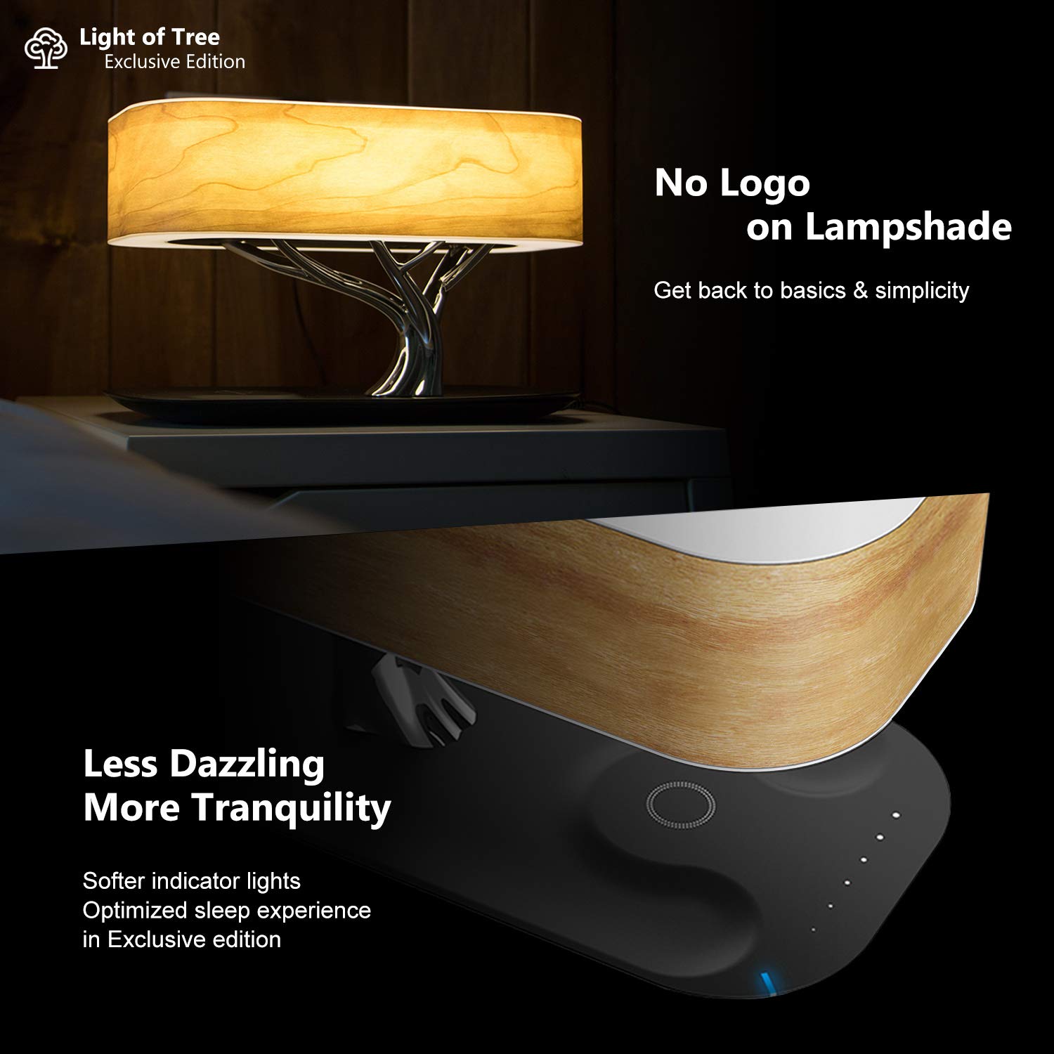 AMPULLA Masdio Bluetooth Speaker Bedside Lamp with Wireless Charger - Adjustable Dimmable Table Lamp for Bedroom, Desk, Nightstand - Sleep Mode & Stepless Dimming for Relaxation & Reading