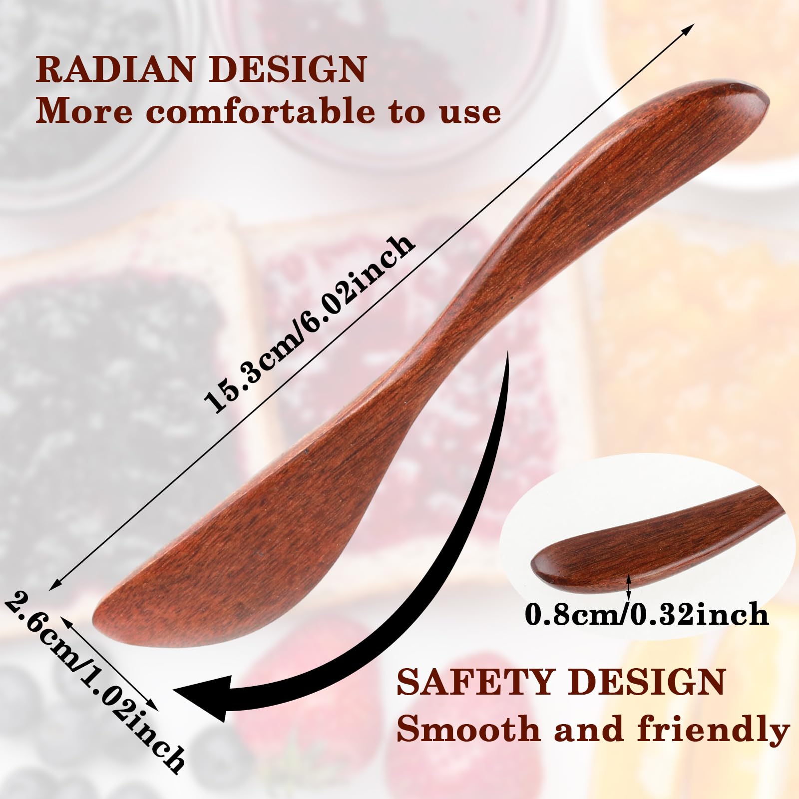 4-Pack Wooden Butter Knives - Thickened Solid Wood Spreaders for Jelly, Sandwich, Cheese & Condiments - Comfortable Grip Kitchen Utensils for Mixing, Stirring & Jar Scraping - Perfect for Breakfast, Baking & Food Prep