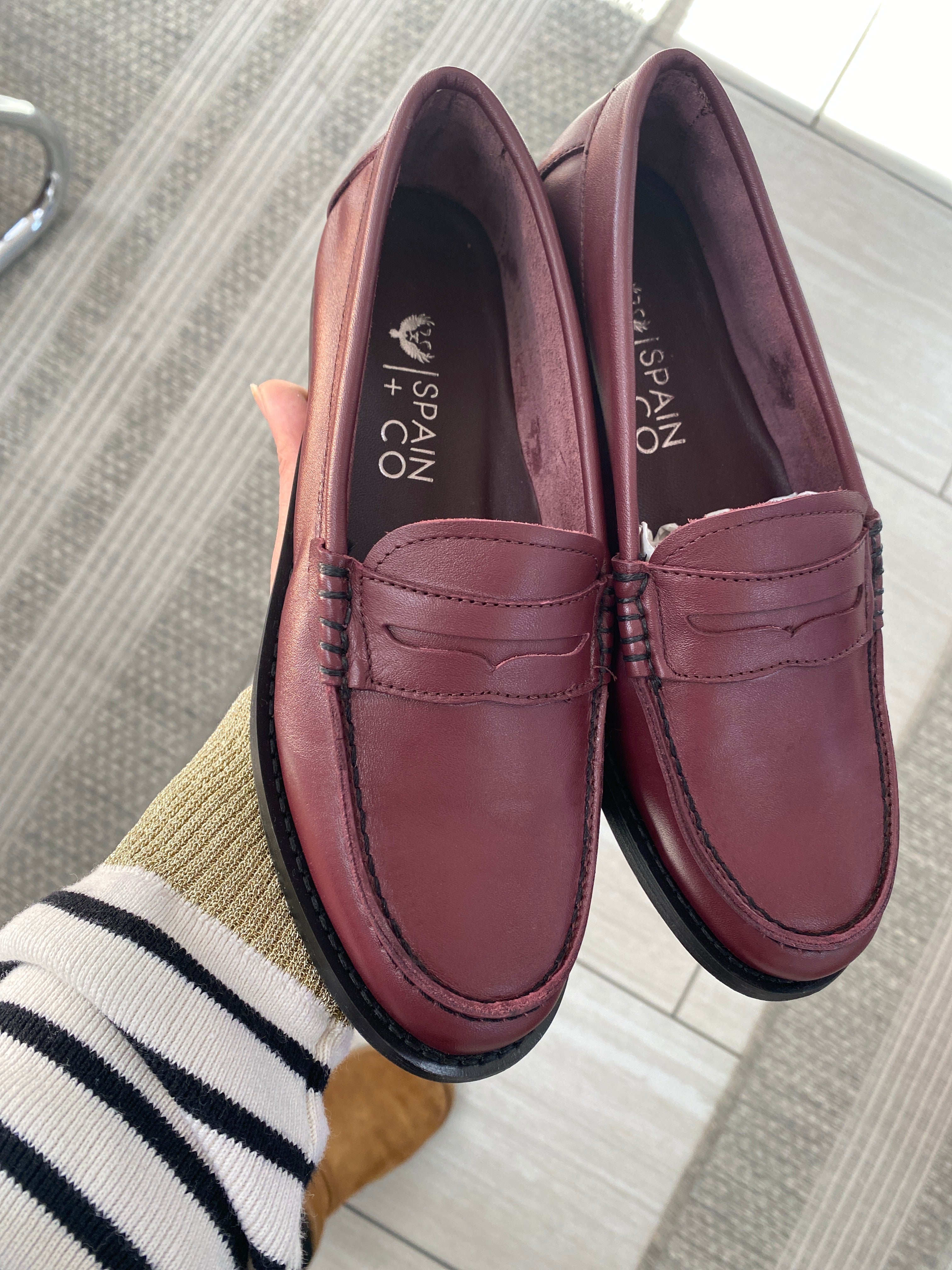 Spain+Co Burgundy Penny Loafers for Men - Classic Comfortable Slip-On Dress Shoes for Business, Office & Casual Wear