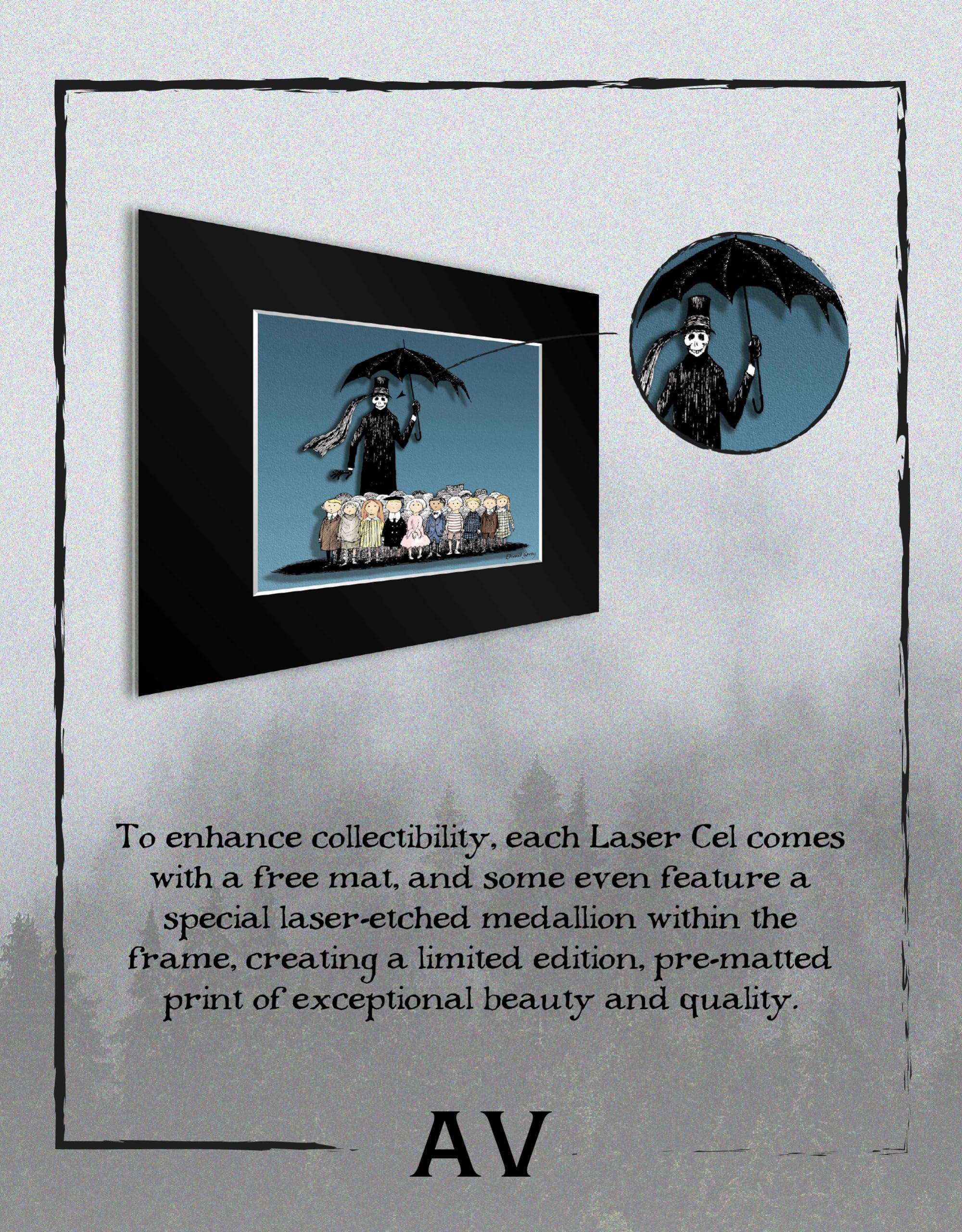 Arcane Vault - Edward Gorey The Gashlycrumb Tinies 3D Laser Cel™ | Unique Wall Art & Home Decor | Matted Mylar Artwork for Living Room, Bedroom, Office | Framed Aesthetic Pictures for Gothic Interior Design