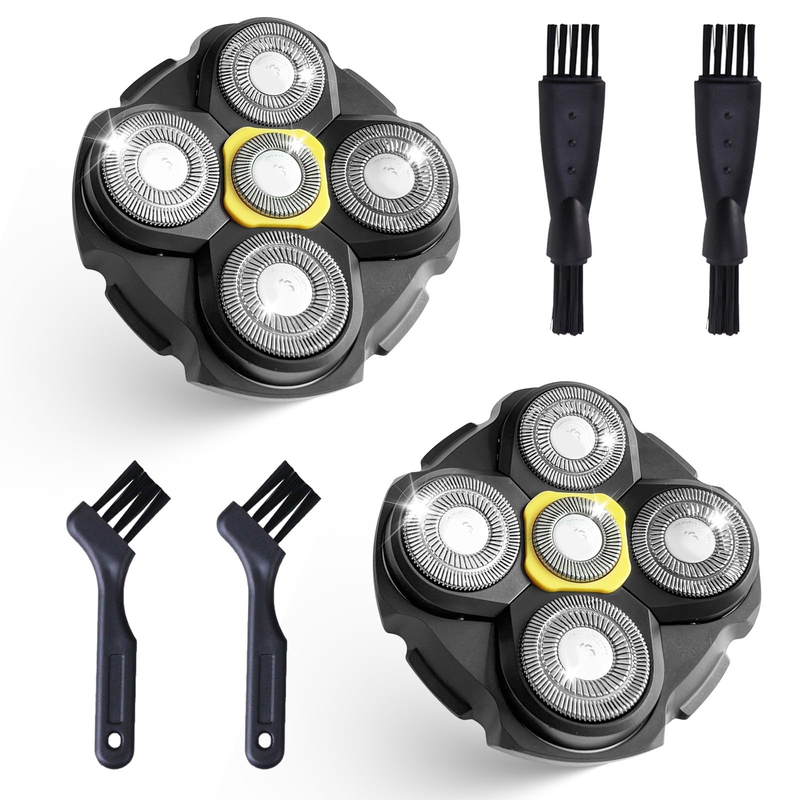 2 Pack Replacement Shaver Heads for Microtouch Titanium Head Shaver - 5D Precision Blades for Bald Men's Head & Facial Shaving - Includes 4 Cleaning Brushes - Perfect for Home, Travel & Daily Grooming Routine