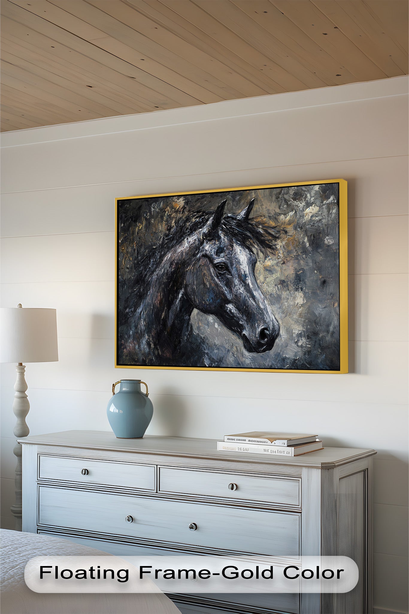 Black Horse Portrait Oil Painting - Handmade Animal Artwork for Home Decor, Office Wall Art & Gift Ideas