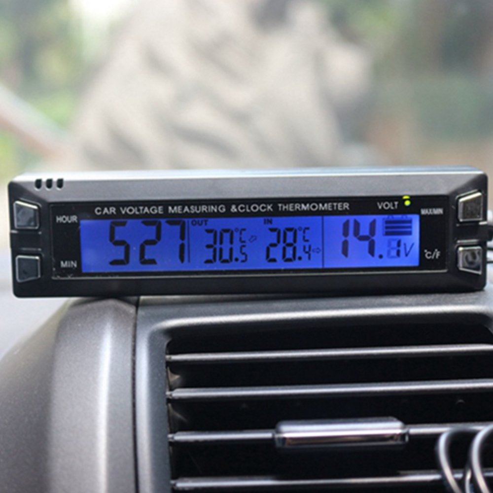 Mini Digital Dashboard Clock - 3-in-1 Car Electronic Clock with Luminous Display, Thermometer & Voltmeter | Inside/Outside Temperature & Voltage Monitoring | Perfect for Night Driving & Vehicle Maintenance