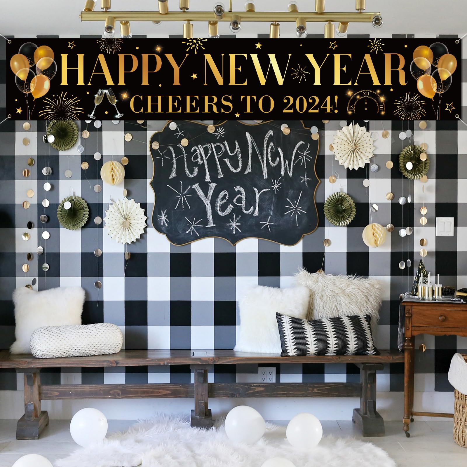 2024 Happy New Year Banner Decorations - Premium New Year's Eve Party Supplies for Indoor & Outdoor Celebrations | Perfect for Home, Office, and Event Decor