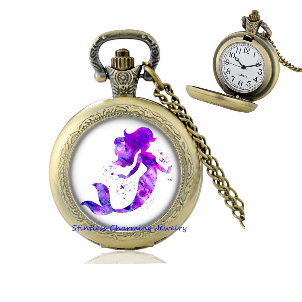 Enchanted Mermaid Pocket Watch Necklace - Fairy Tale Mermaid Pendant with Nautical Charm, Perfect Beach Jewelry Gift for Women | Ideal for Beach Vacations, Mermaid-Themed Parties & Romantic Gifts