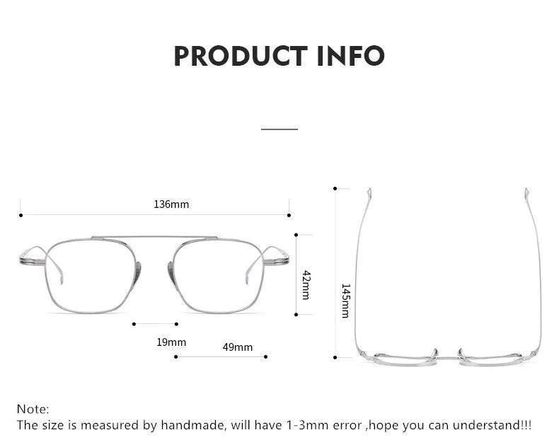 Aimee Unisex Full Rim Square Double Bridge Titanium Eyeglasses Frame 9501 - Lightweight Durable Glasses for Work, Reading & Fashion