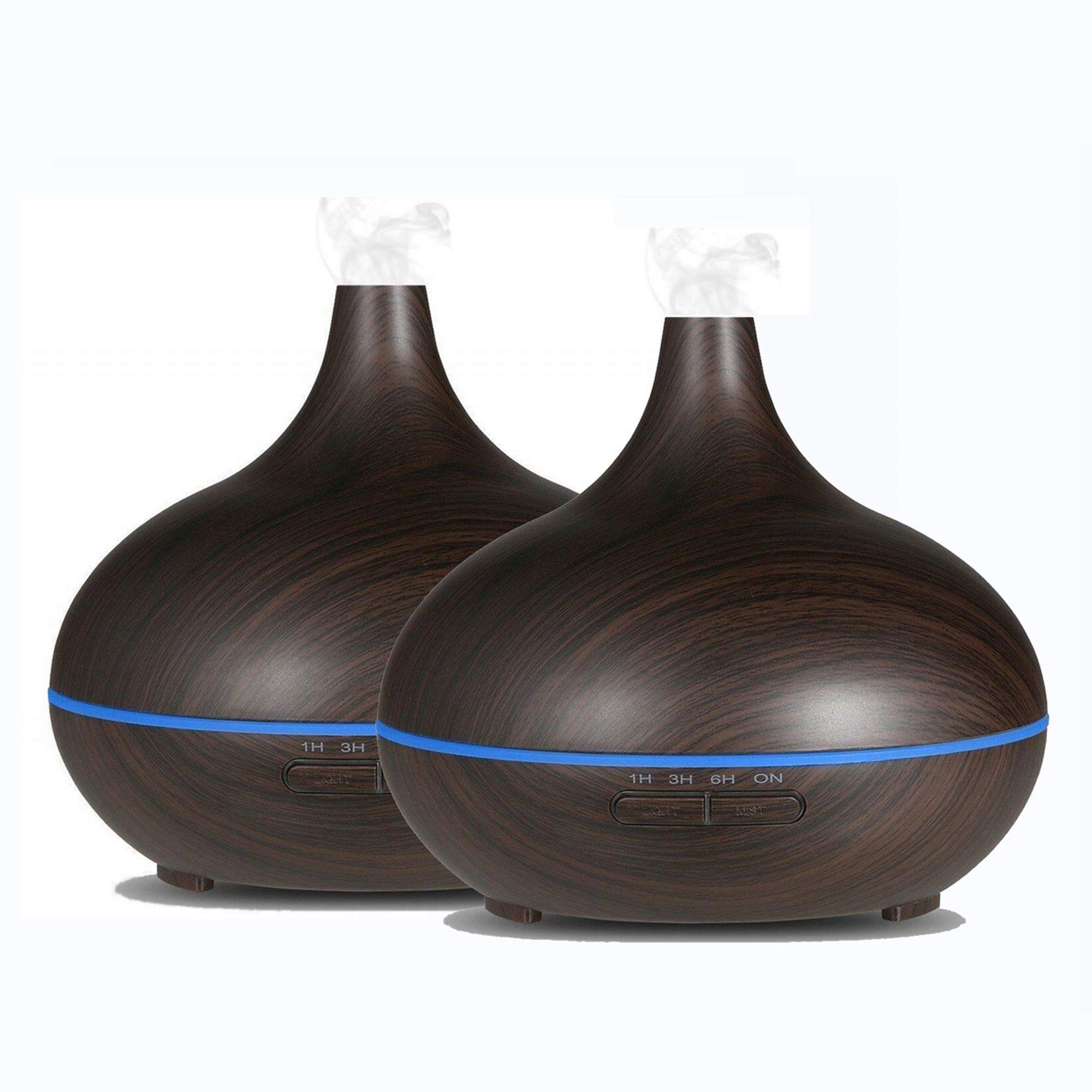 2 Pack EcoGecko Dark Wood Grain Ultrasonic Essential Oil Diffuser - Cool Mist Humidifier with Timer & 7 Color LED Lights for Home, Office, Bedroom, Nursery, Yoga Studio - Aromatherapy & Air Moisturizing Solution