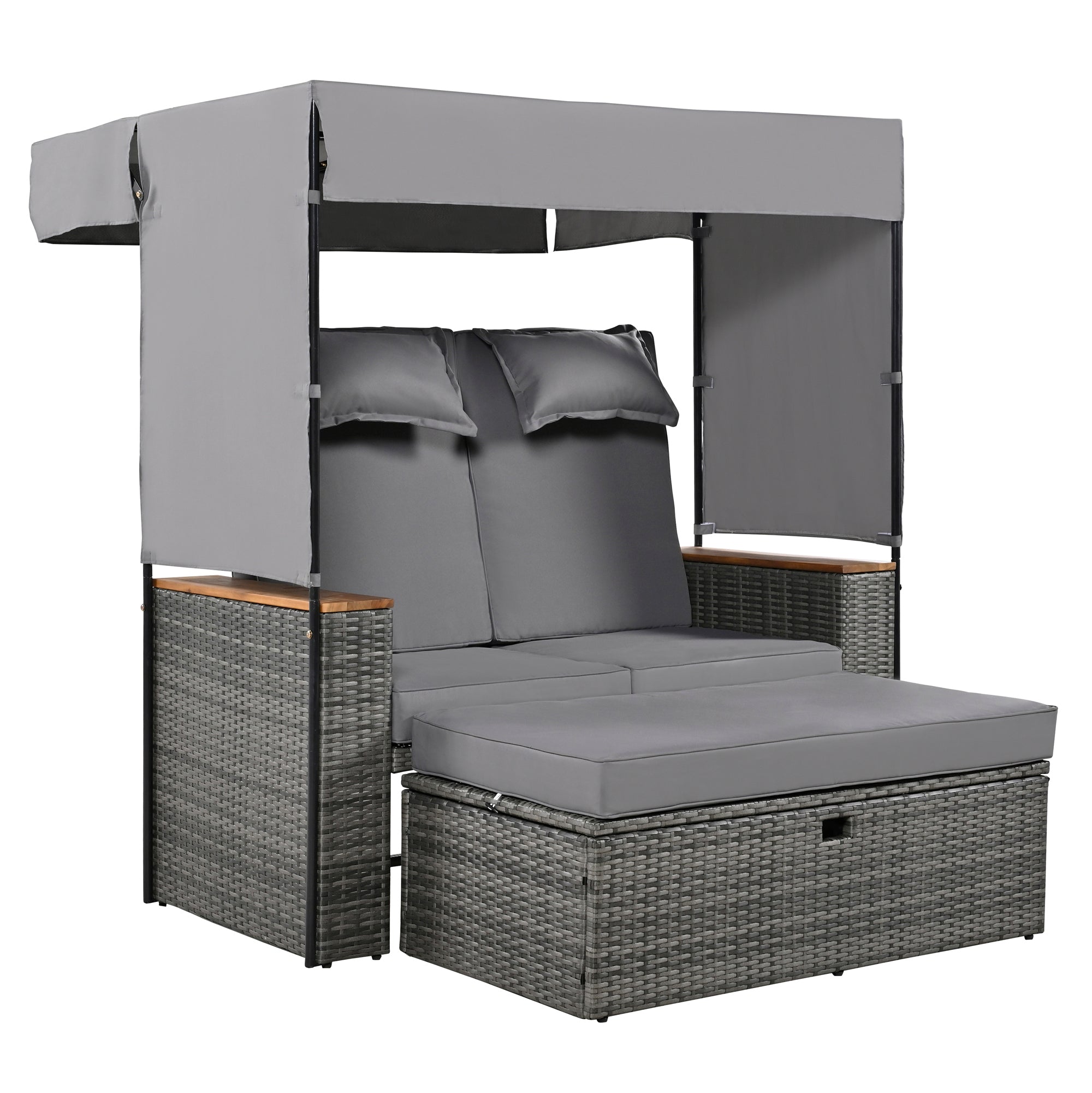 2-Piece Outdoor Rattan Daybed with 5 Adjustable Positions - Patio Loveseat Sofa Set for Poolside, Garden, or Backyard Relaxation