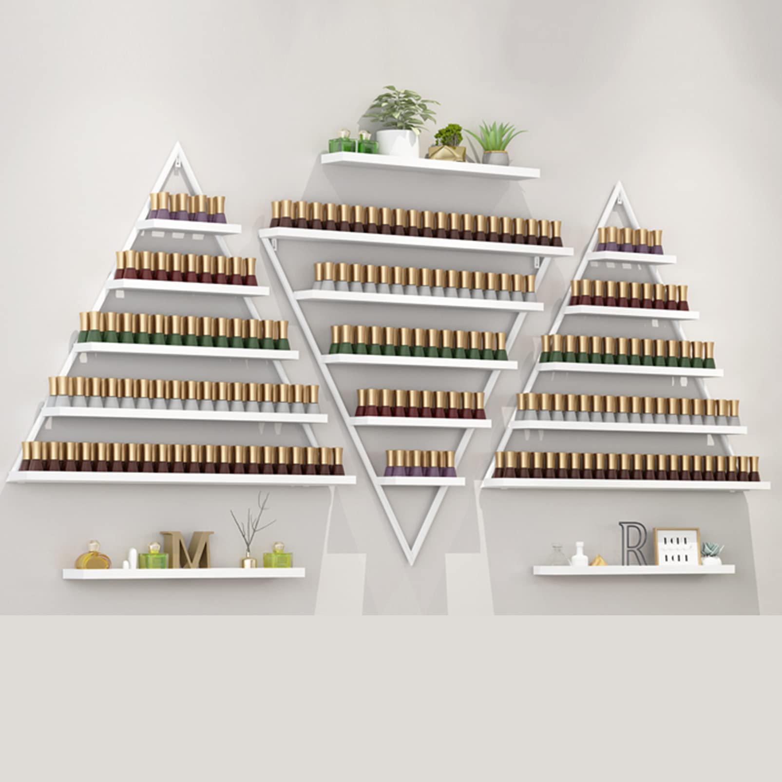 Wall Mounted Triangle Nail Polish Rack & Perfume Organizer - Metal Essential Oil Display Shelf for Home Salon, Spa & Business - Perfect for Cosmetics Bottles Storage, Spice Rack Organization (Ideal for Bathroom, Bedroom & Retail Display)