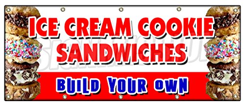 48x120 Inch Custom Ice Cream Cookie Sandwich Banner Sign - Personalized Sundae & Soda Shop Decor for Parties, Events & Store Displays