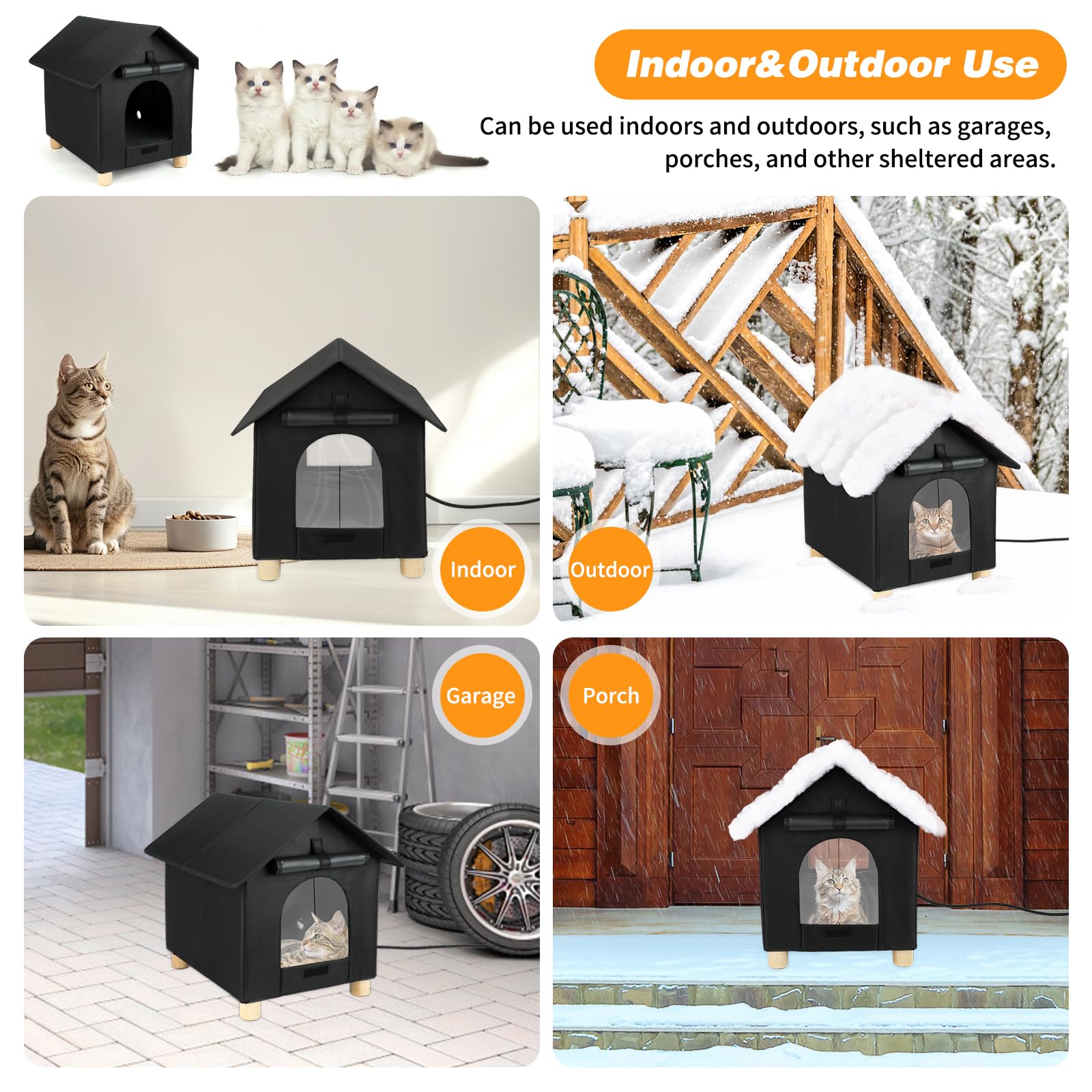 Heated Outdoor Cat House - Waterproof & Insulated Winter Shelter for Feral Cats with Escape Door | Elevated Design for Safety | Perfect for Backyards, Porches & Cold Weather Protection