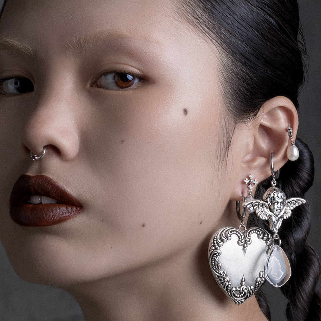 Elegant Silver Ornate Heart Hoop Earrings for Women - Perfect for Valentine's Day, Anniversary Gifts & Romantic Date Nights