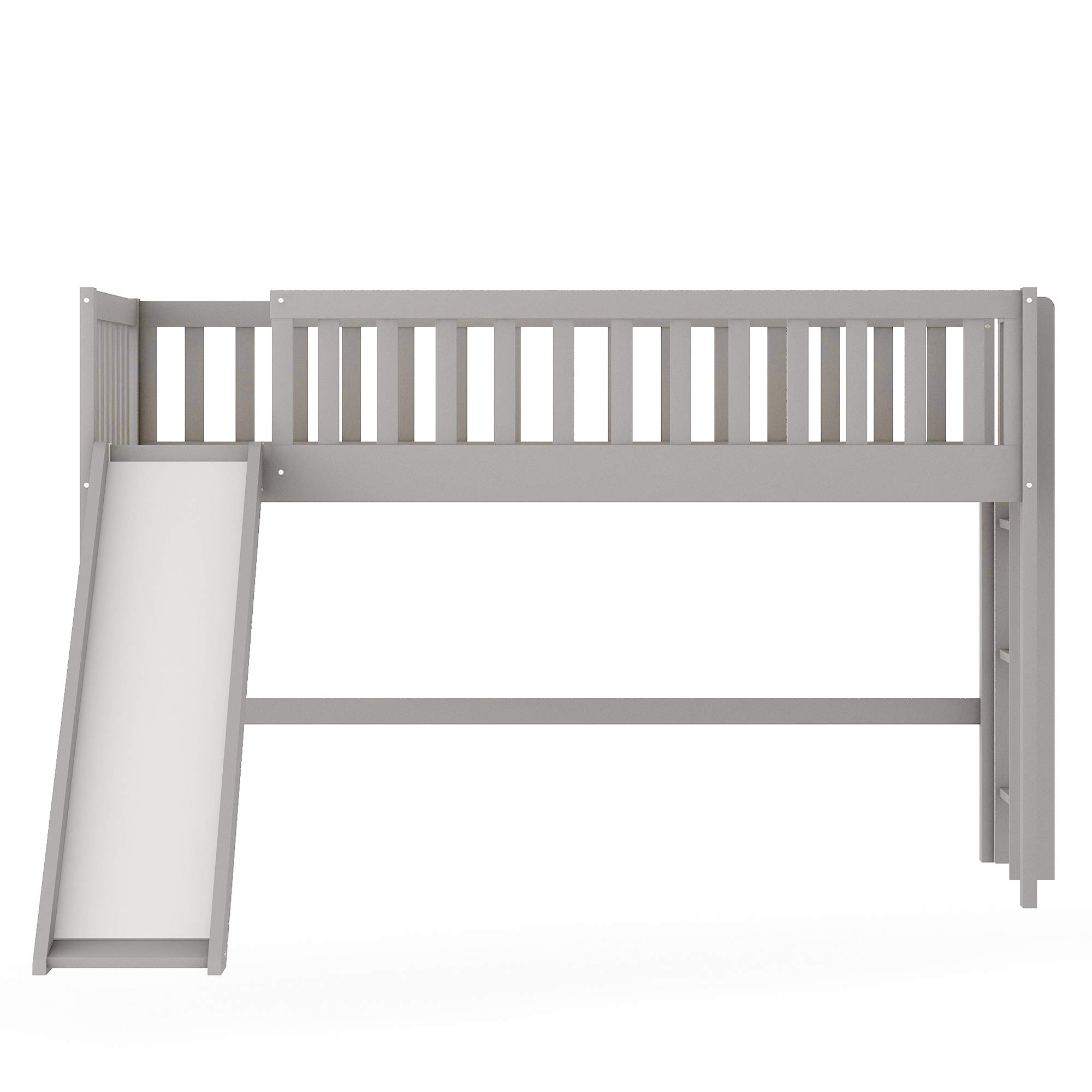 SOFTSEA Twin Low Loft Bed with Slide and Ladder - Kids Loft Bed Frame for Boys & Girls, No Box Spring Needed, Sturdy Gray Wooden Design - Perfect for Small Bedrooms, Playrooms & Sleepovers