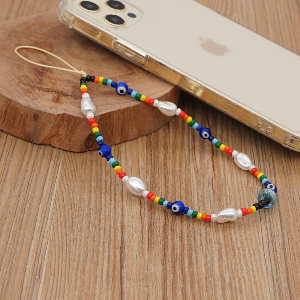 Beaded Phone Lanyard Wrist Strap - Polymer Clay Fruit Star Pearl Acrylic Beaded Anti-Lost Phone String Bracelet Keychain for Women & Girls - Perfect for Phone Security at Work, Gym, Travel and Daily Use