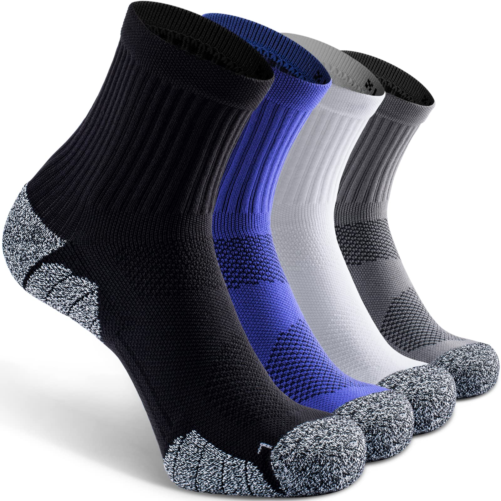 CWVLC 4-Pack Cushioned Compression Sport Quarter Socks for Men, Women & Youth - Running, Basketball & Workout Performance Socks