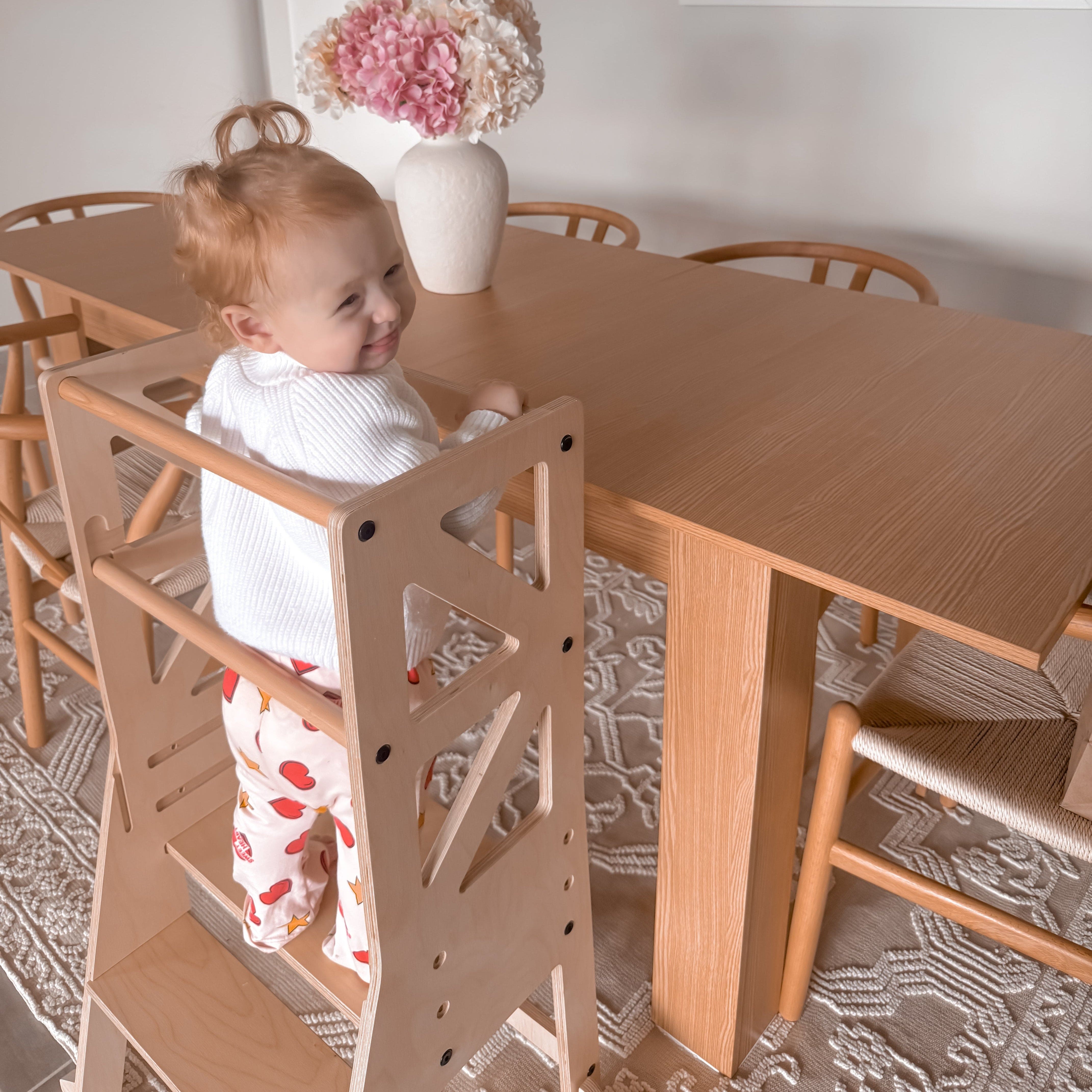 JALA Deluxe Adjustable Wooden Learning Tower for Toddlers - Safe Kitchen Step Stool with Rectangle Handle | Perfect for Baking, Cooking & Countertop Activities