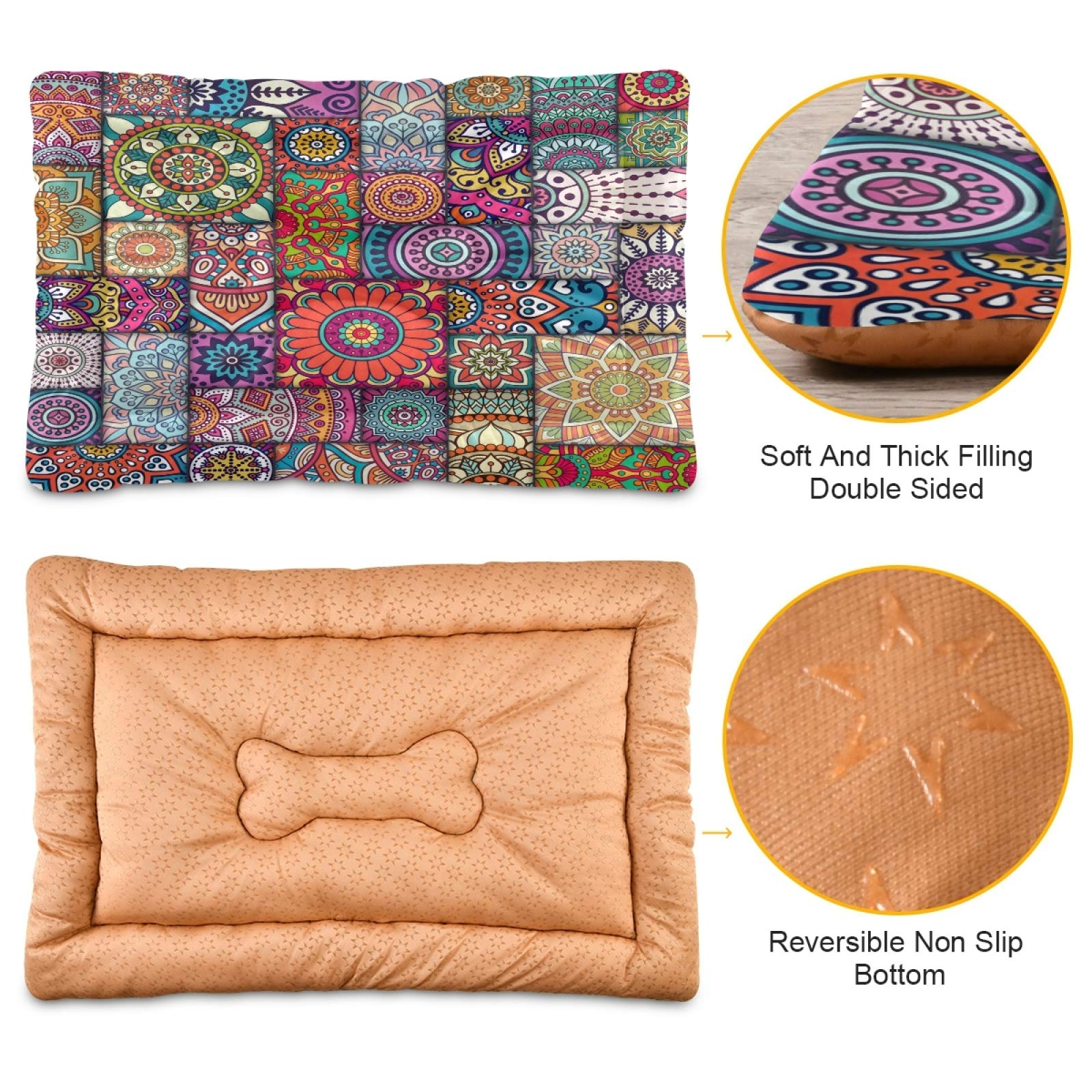 Retro Ottoman Style Dog Bed & Cat Bed - Rectangle Ultra Soft Comfortable Pet Bed for Small Medium Large Dogs - Calming Plush Cushion - 36x24 Inch - Perfect for Living Room, Bedroom or Pet Nursery