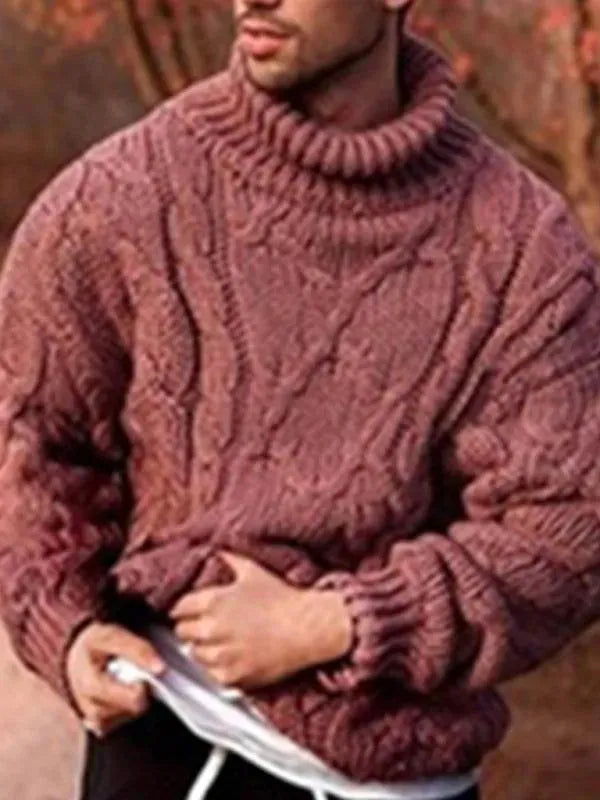 Men's Thick Warm Twist Turtleneck Sweater - Cozy Winter Pullover for Casual & Office Wear