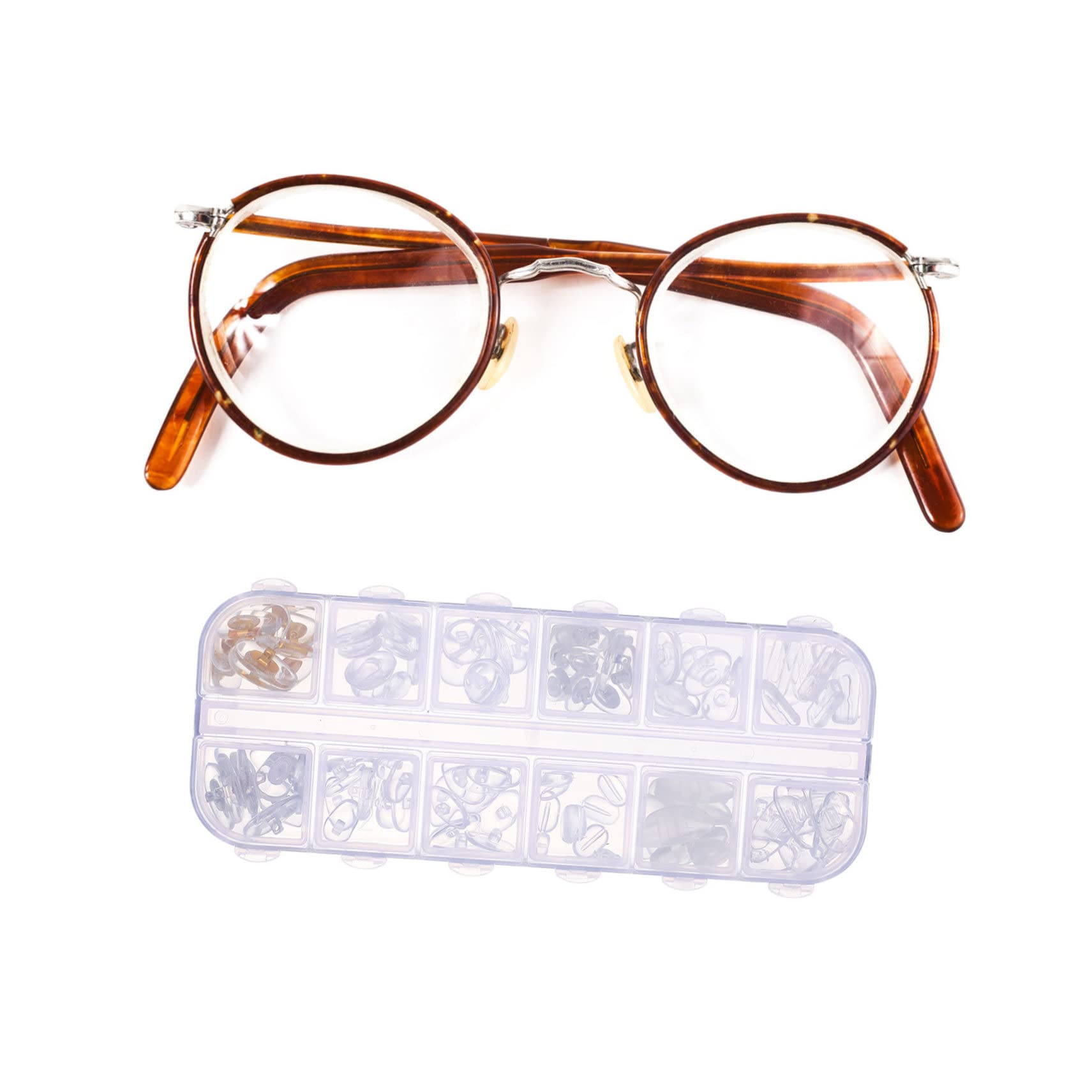 Healvian 5 Sets Eyeglass Screw Repair Kit - Nose Pads, Silikon Cushions, Screws & Tools for Frameless Glasses - Perfect for Eyewear Maintenance & Lens Replacement (Home, Office, Travel Use)
