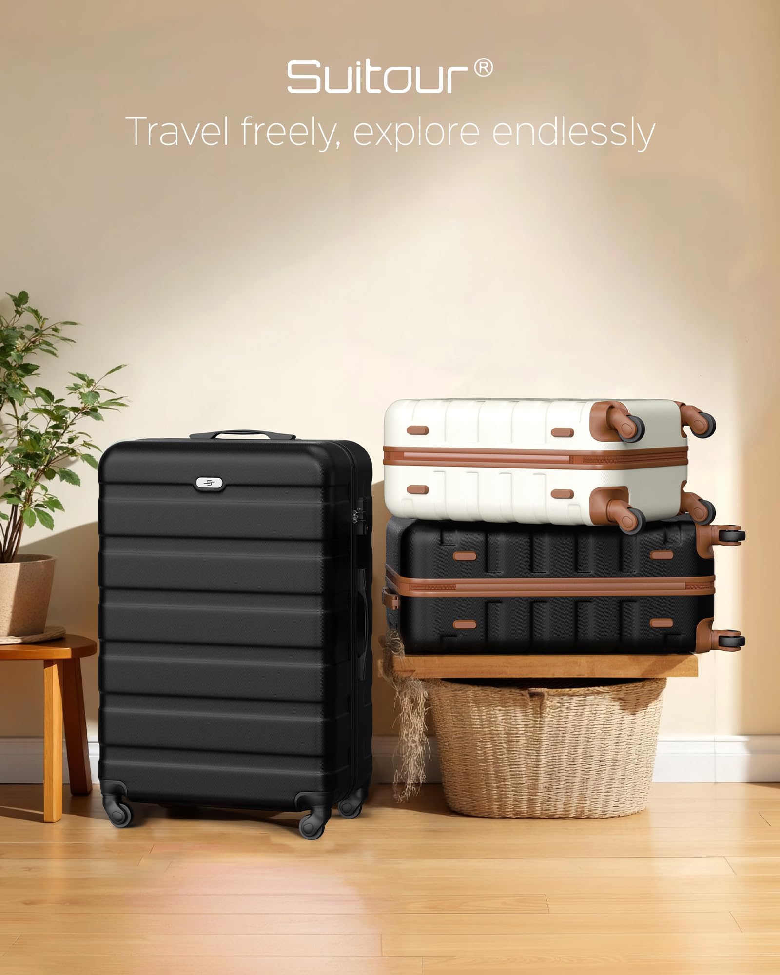 Suitour 2-Piece Lightweight Luggage Set with 360° Spinner Wheels - 19 & 27 Inch Carry On & Checked Suitcases for Travel, Business Trips & Vacations | Durable Hardshell Luggage with TSA Lock