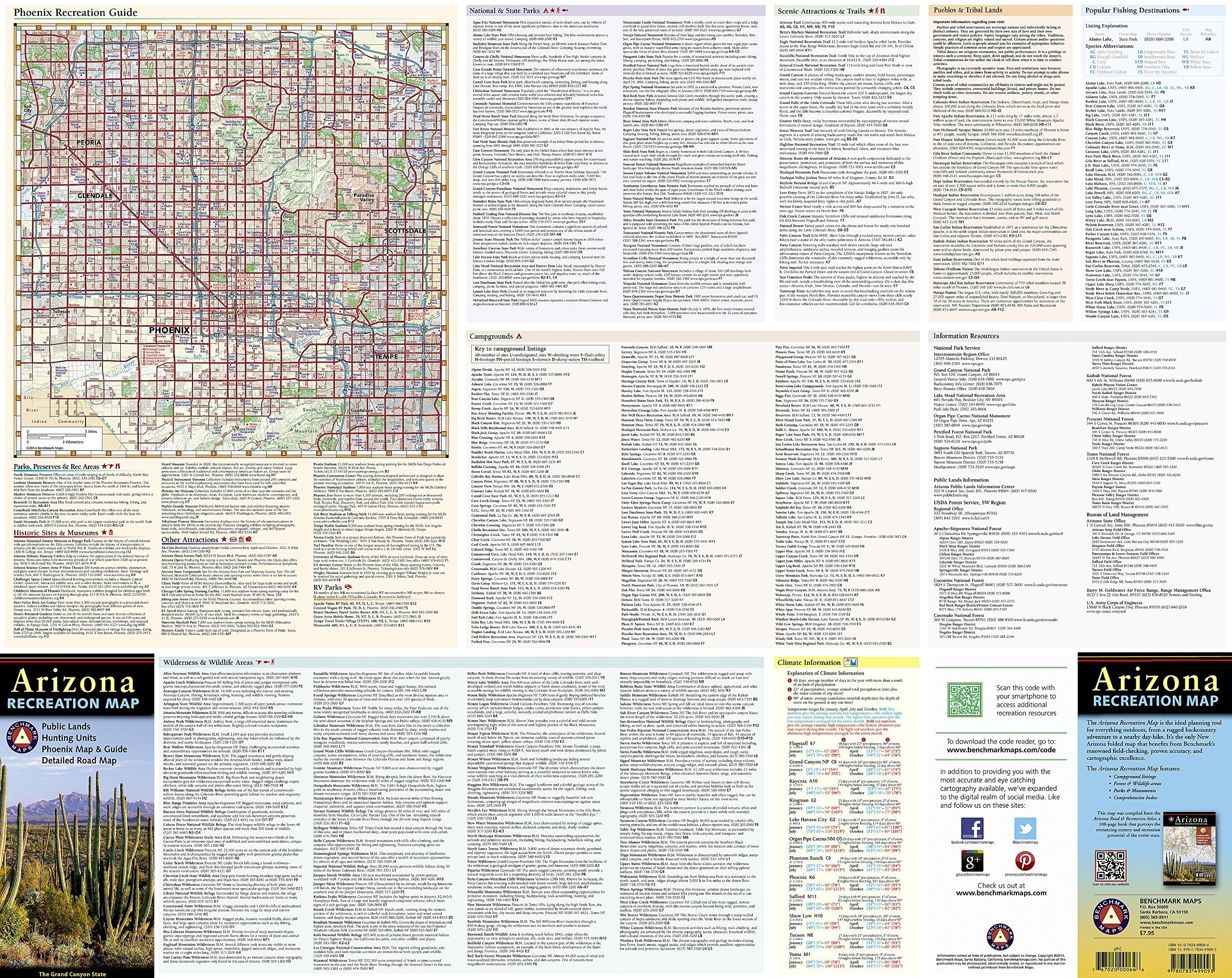 Arizona Recreation Map - Hiking, Camping & Outdoor Adventure Guide for Travelers & Explorers