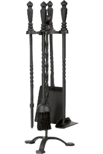 5-Piece Black Wrought Iron Fireplace Tool Set - 21.75 Inch Fireplace Accessories for Wood Stove, Fire Pit & Hearth Maintenance