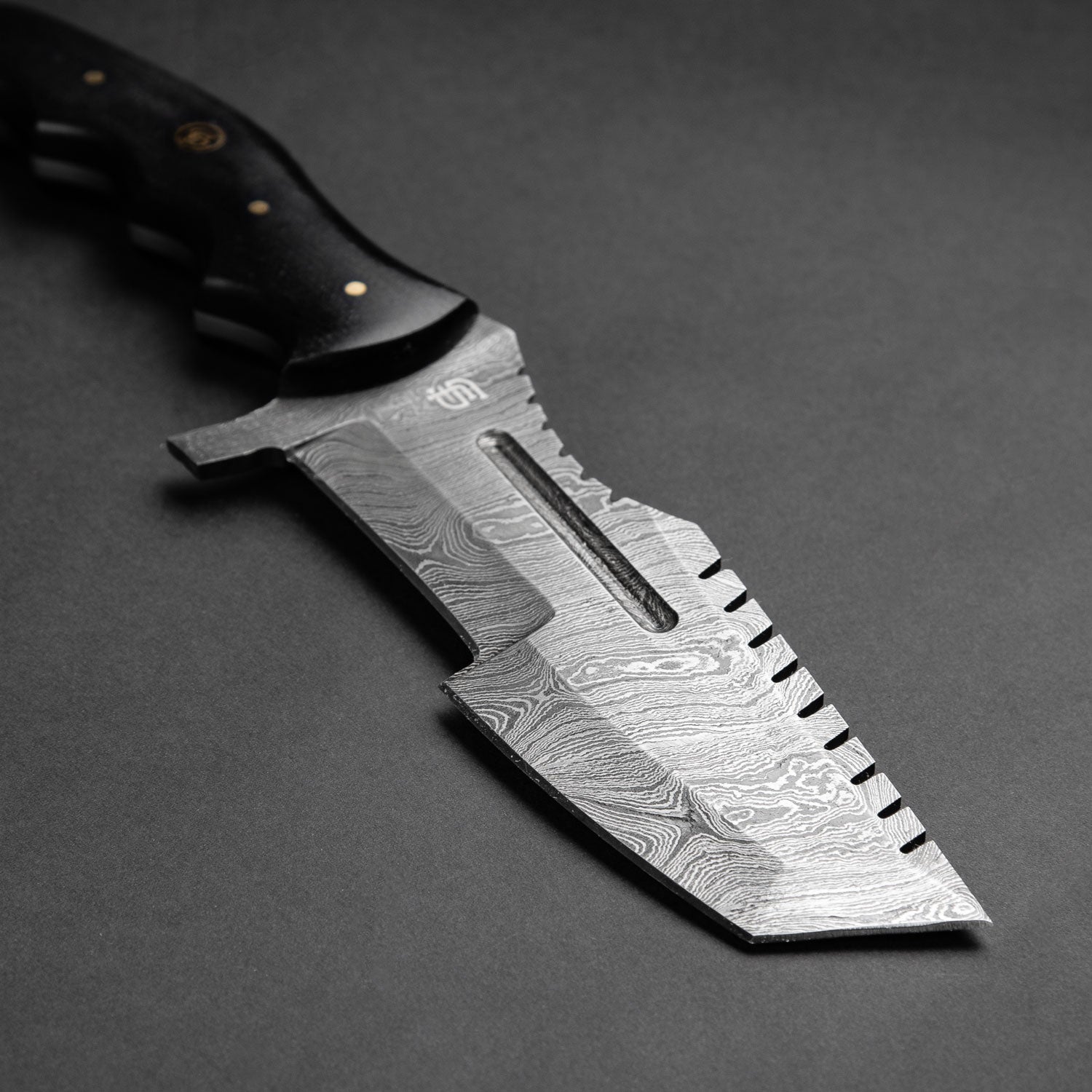Handmade Damascus Steel Warrior Tanto Knife with Black Micarta Handle - Tactical Survival, Outdoor Camping, Bushcraft & Collection Display