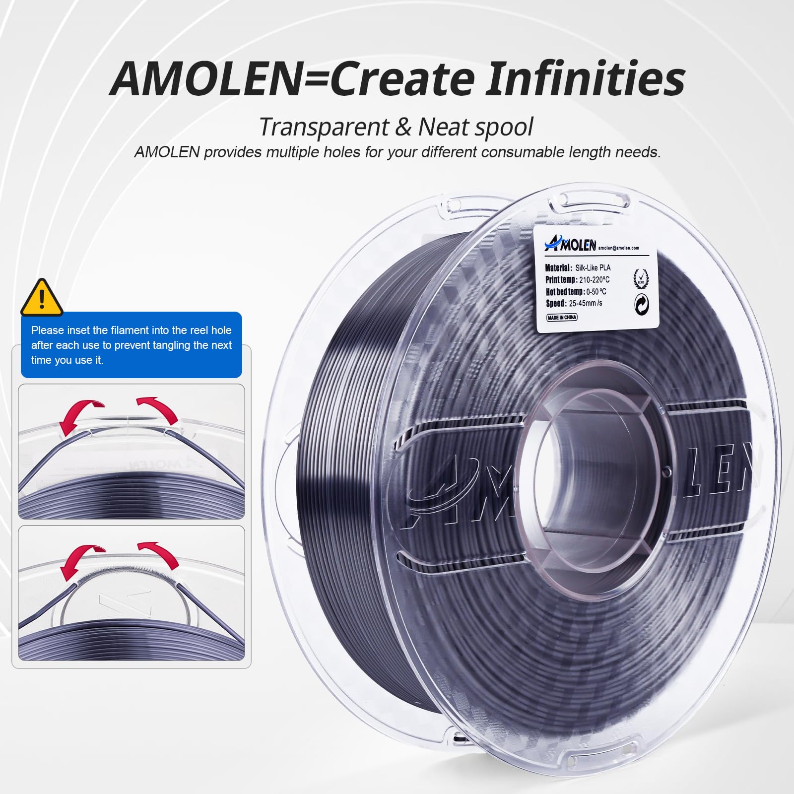 AMOLEN Silk PLA Filament 1.75mm 1kg (2.2lbs) Spool - Shiny Black Blue 3D Printer Filament for High-Quality Prints | Compatible with Most FDM 3D Printers | Perfect for Cosplay Props, Home Decor & DIY Projects