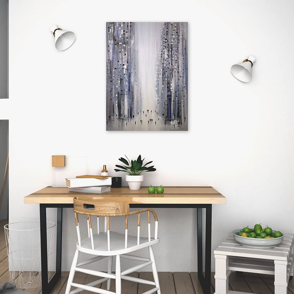 City Dreaming Canvas Wall Art - Hand Painted Fine Art by Ekaterina Ermilkina - 24x32 Inch Ready to Hang Painting for Living Room, Bedroom, Office Decor - Perfect for Home, Hotel & Commercial Spaces