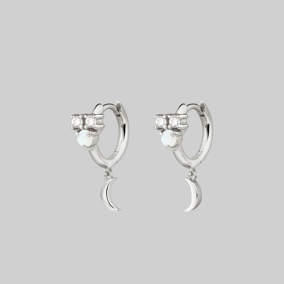 MOONLIGHT Sterling Silver Opal Moon Clicker Hoop Earrings for Women - Perfect for Parties, Weddings & Everyday Wear