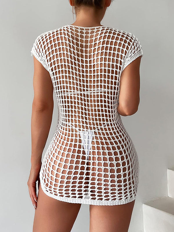 Sexy Hollow Out Fishnet Bikini Cover Up Dress for Women - Perfect for Beach, Pool Parties & Summer Vacations