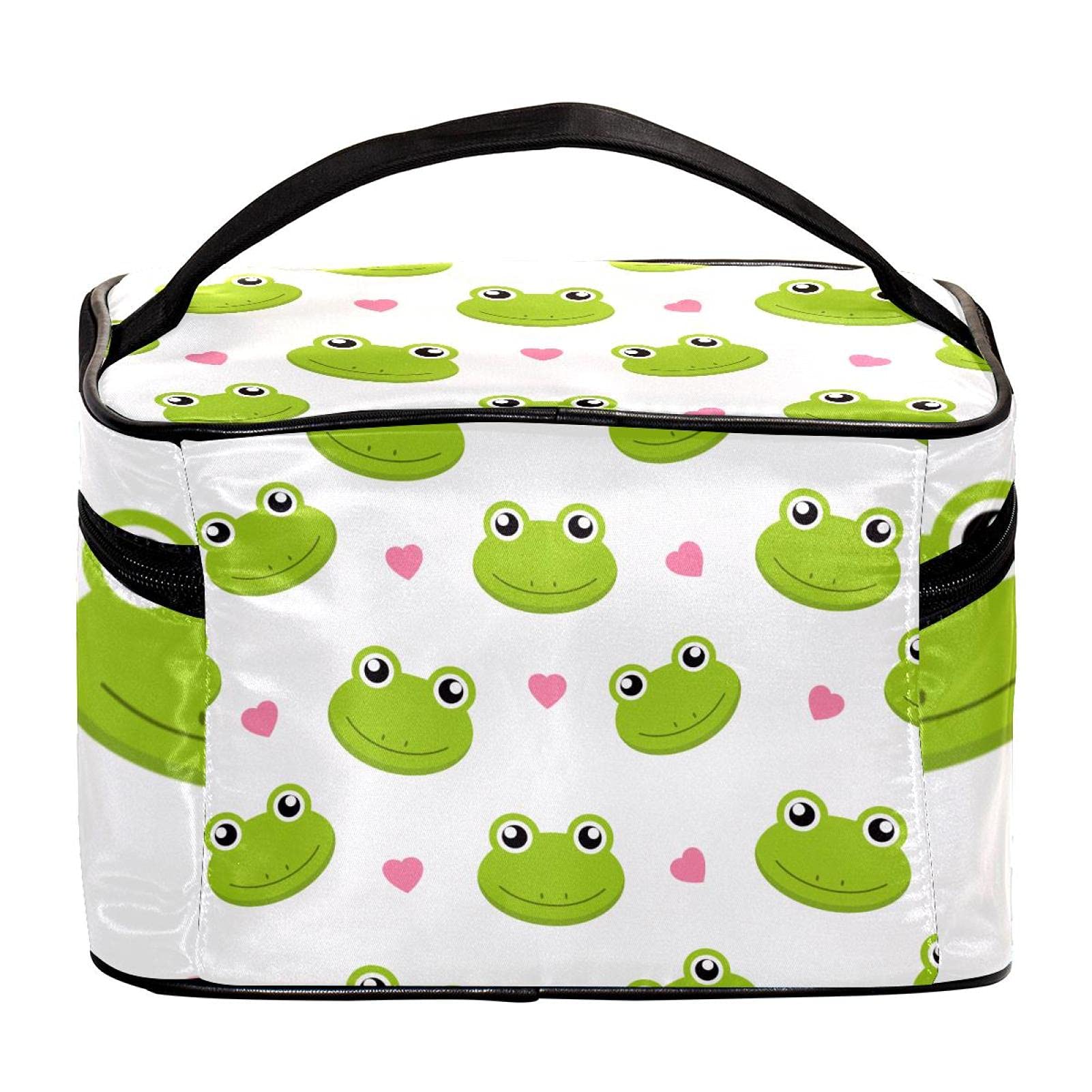 Adorable Cartoon Frog with Hearts Travel Makeup Bag - Large Waterproof Cosmetic Organizer Case with Zipper for Women & Girls - Perfect for Vacation, Gym, School & Daily Essentials Storage