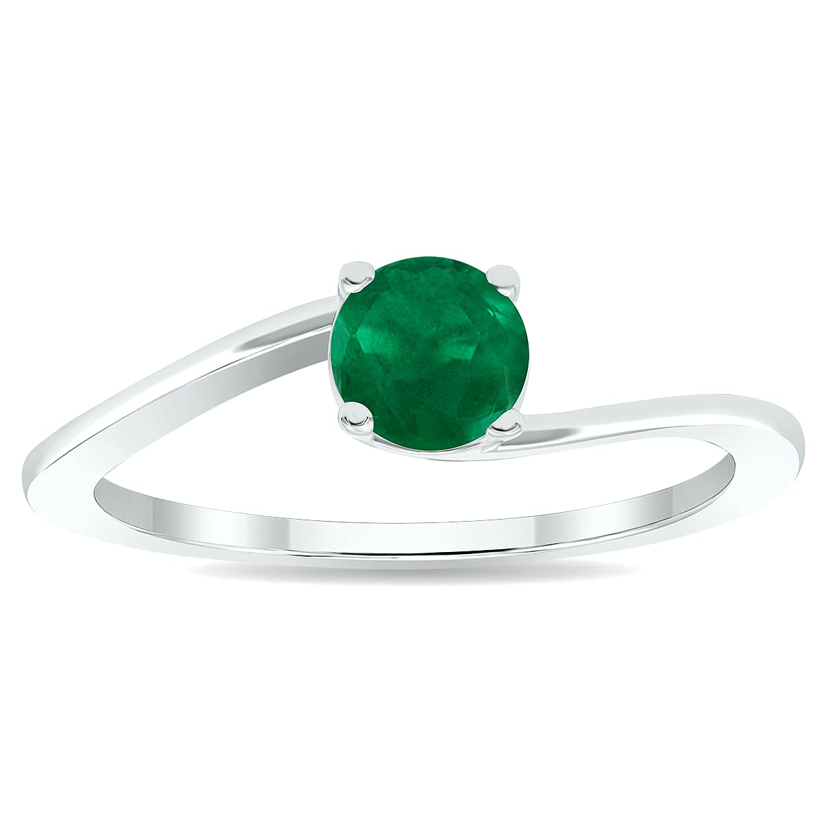 10K White Gold Solitaire Emerald Wave Ring for Women - Elegant Jewelry Gift for Her, Perfect for Weddings, Anniversaries & Special Occasions