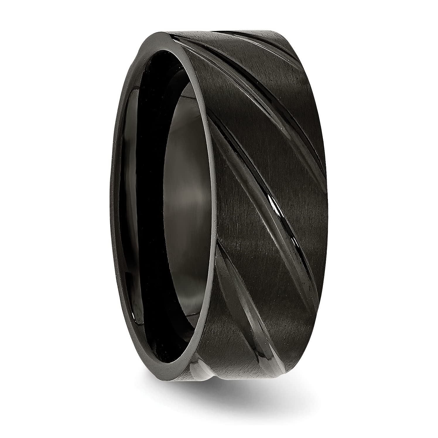 IceCarats Titanium Black 8mm Wedding Band Ring for Men - Durable & Comfortable Titanium Wedding Ring for Grooms, Engagements & Anniversaries - Perfect for Everyday Wear & Special Occasions