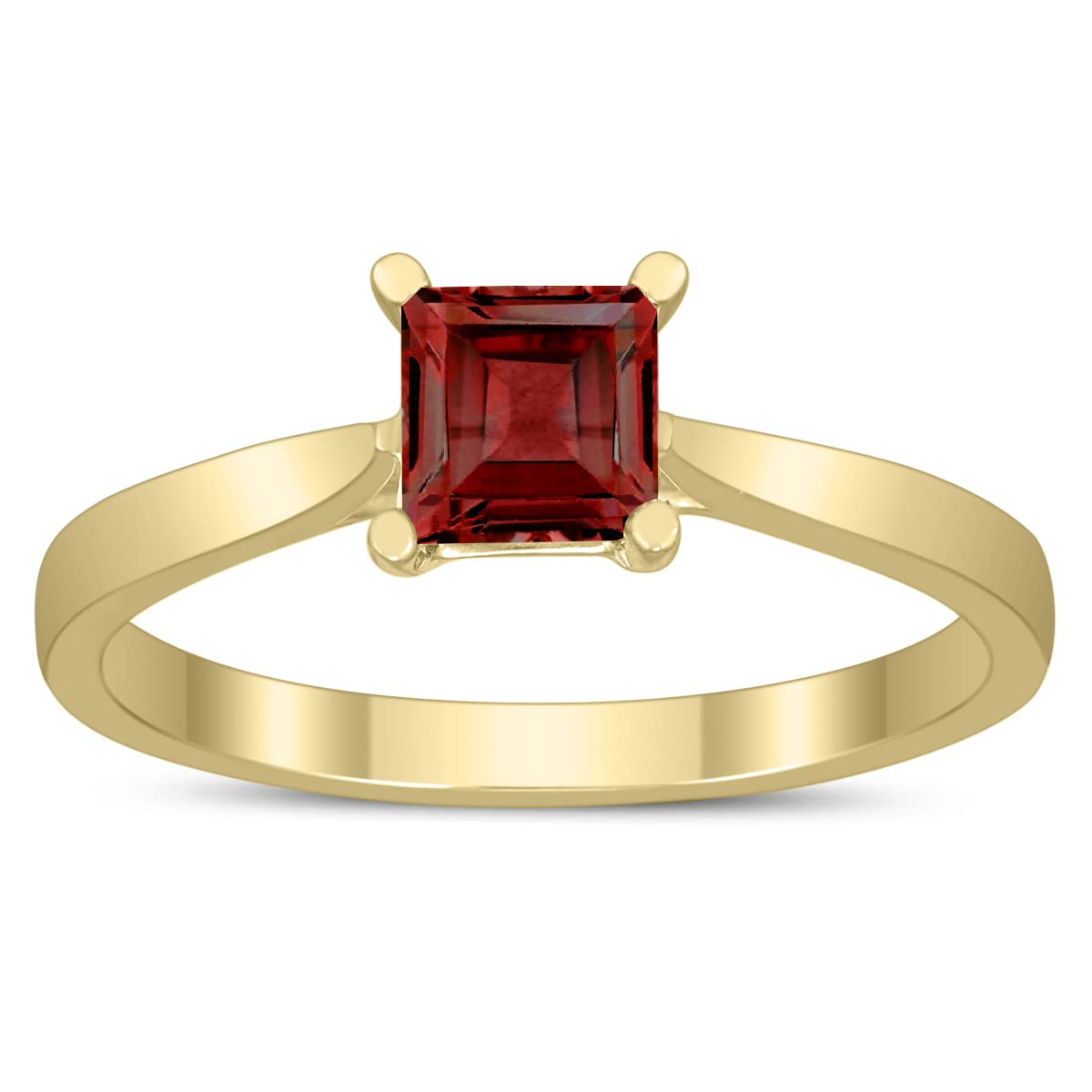 5MM Square Princess Cut Garnet Solitaire Ring in 10K Yellow Gold - Elegant Jewelry for Engagement, Anniversary & Special Occasions