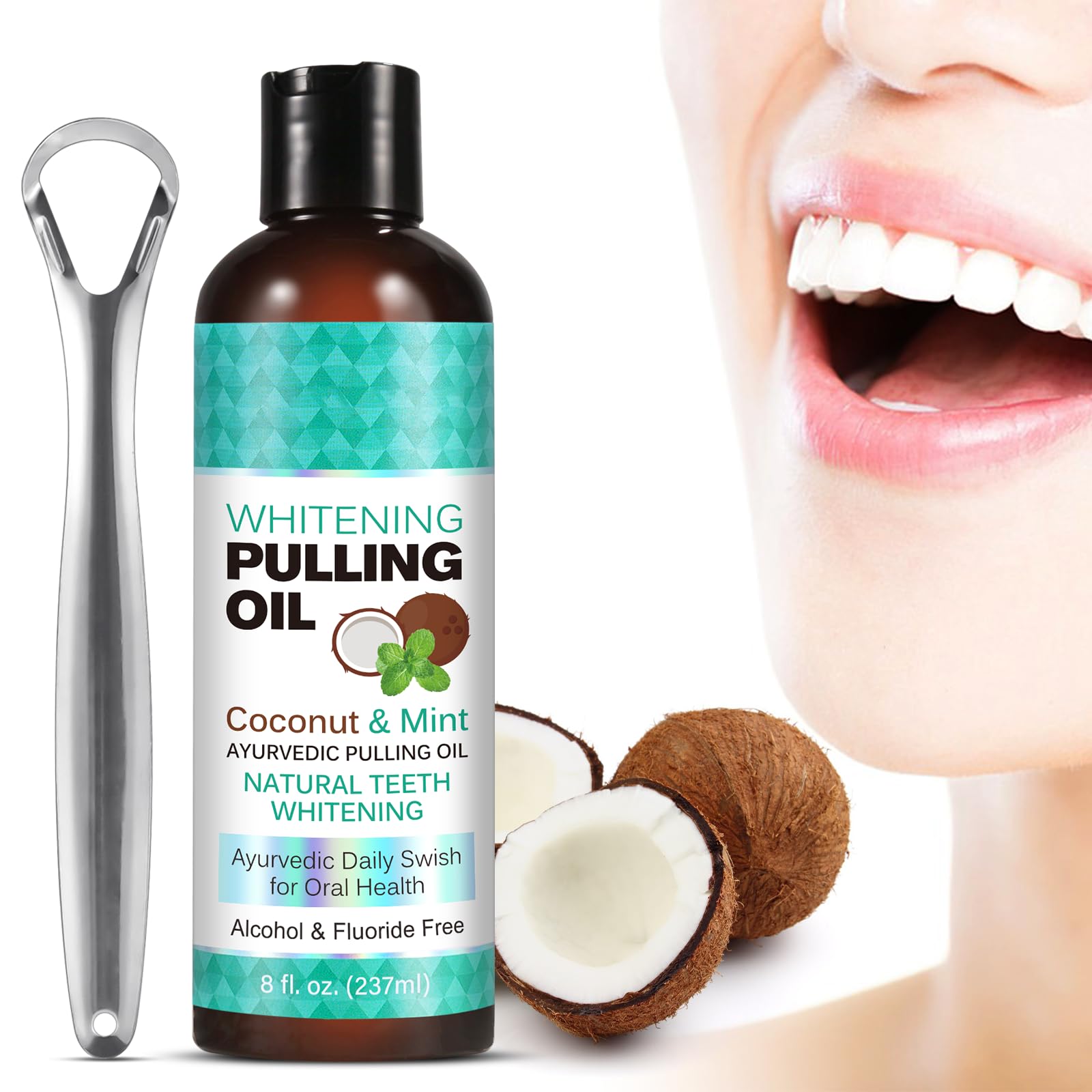 Organic Kidswon Coconut Oil Pulling for Teeth Whitening & Fresh Breath - Alcohol-Free Mint Oil Mouthwash for Gum Health (8oz) - Perfect for Daily Oral Care & Natural Whitening Routine