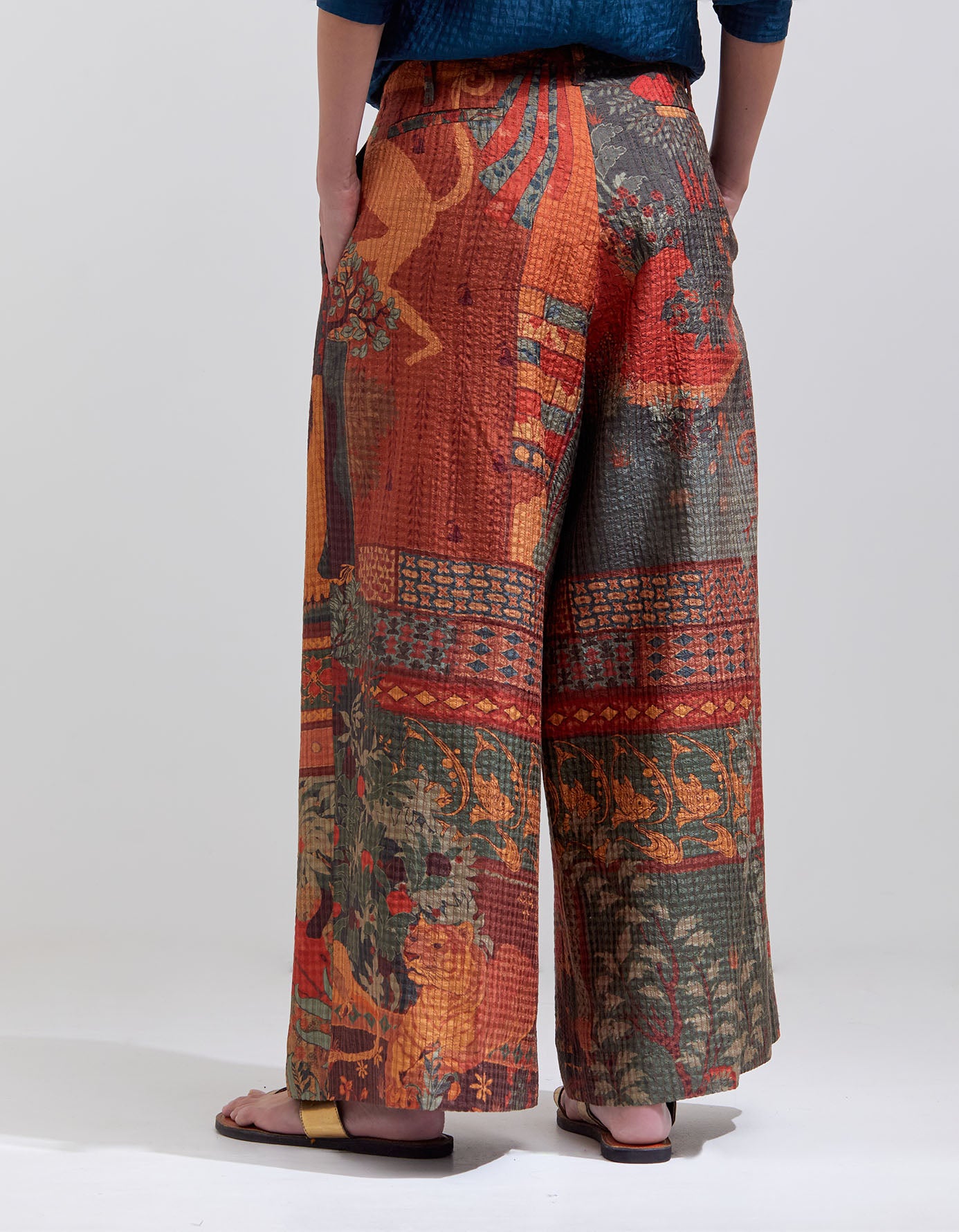 Pakhi Silk Check Trousers for Women - Elegant Terracotta Dhagai Design - Perfect for Office Wear, Parties & Special Occasions