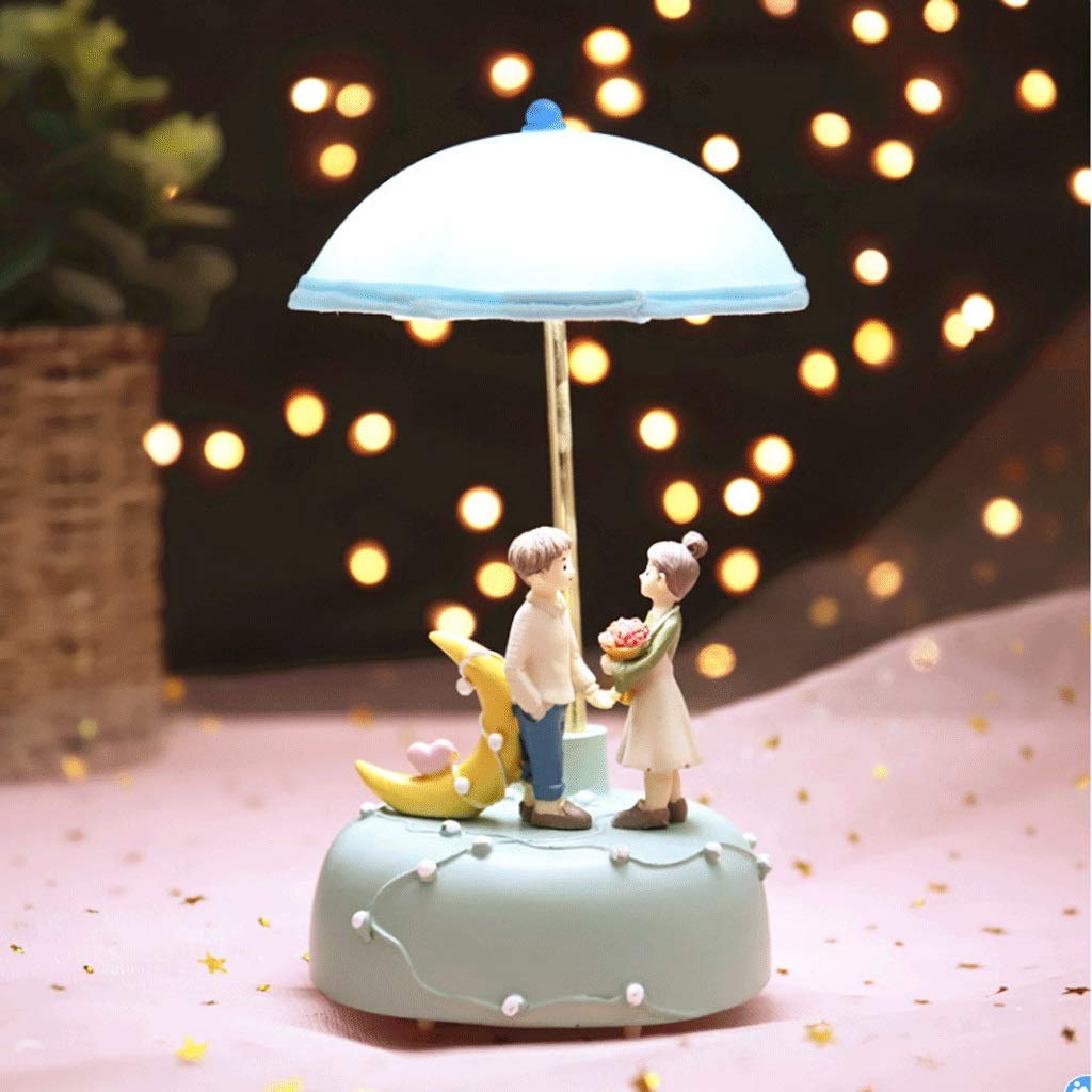 Romantic Moon Couple Gift - LED Night Light with Music Box, Perfect for Valentine's Day, Anniversary & Birthday Gifts (Blue) | Bedroom Decor, Wedding Present, Surprise Gift for Her/Him