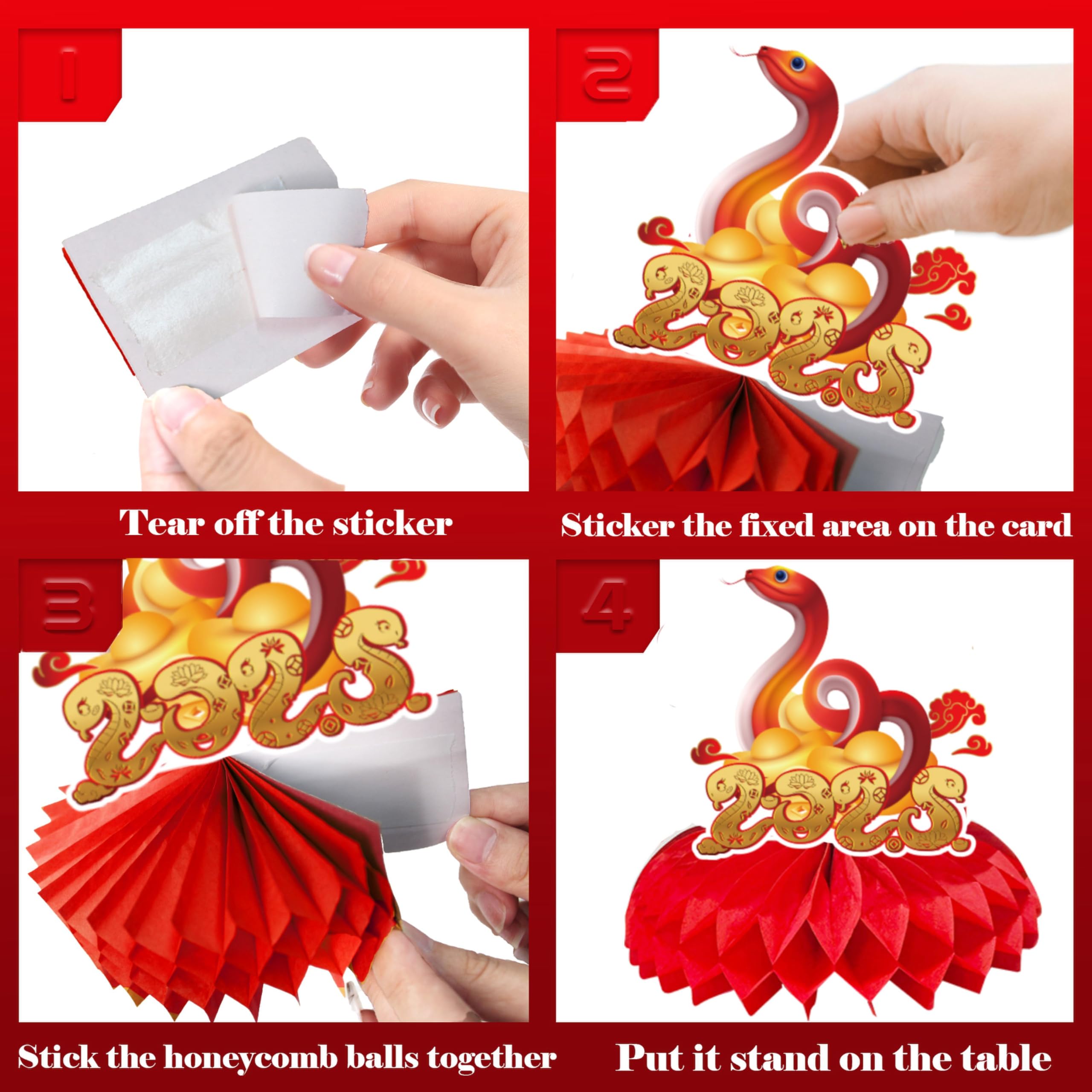 GREHUMOR 9Pcs Chinese Lunar New Year 2025 Honeycomb Paper Lantern Centerpieces - Red Table Decor for Snake Year Celebrations, Spring Festival Party Supplies | Perfect for Home, Office & Restaurant Decorations