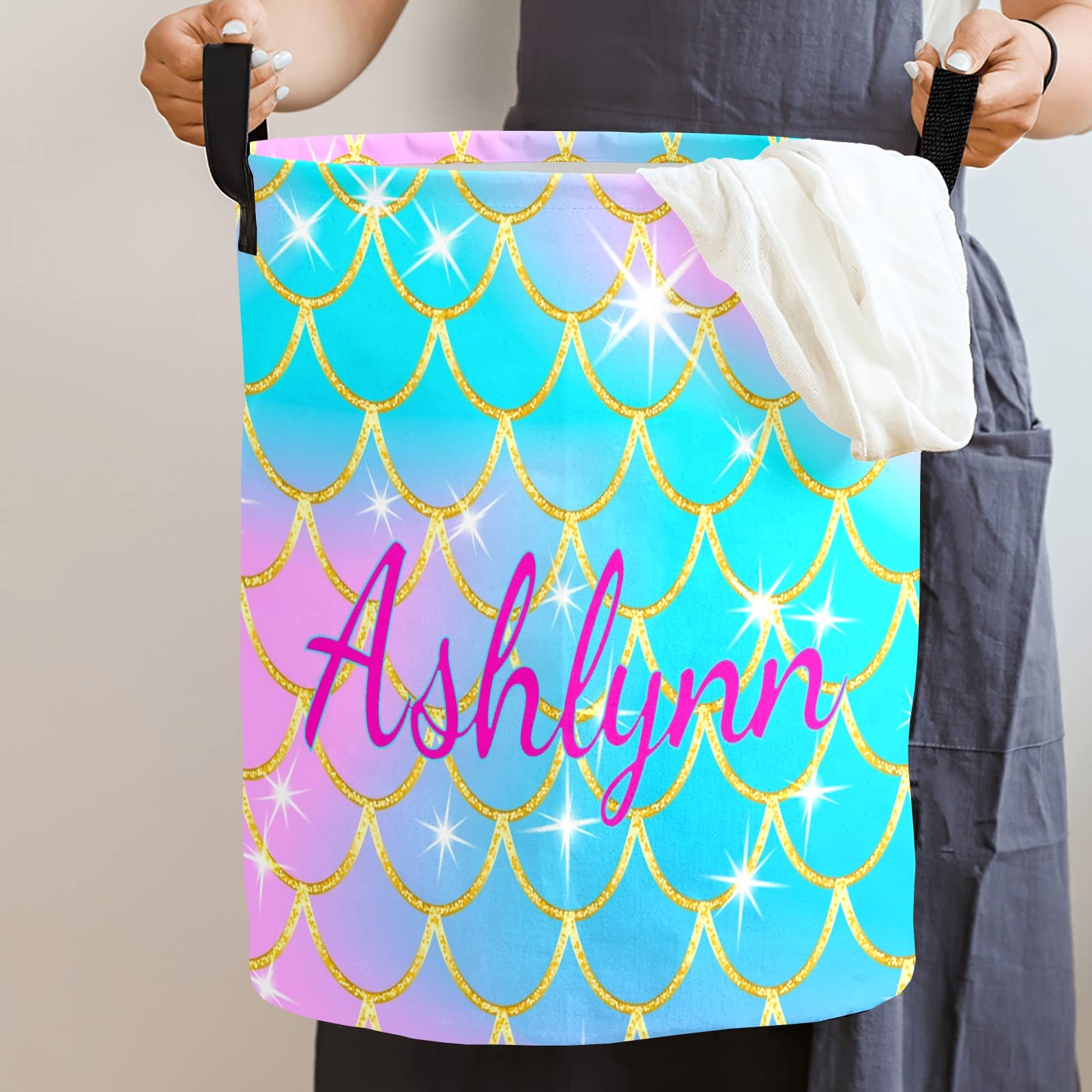 Personalized Baby Laundry Basket for Boys & Girls - Custom Collapsible Laundry Hamper with Handle - Nursery, Bathroom & Bedroom Storage Organizer - Perfect for Baby Clothes, Toys & Home Decor (Scale Design)