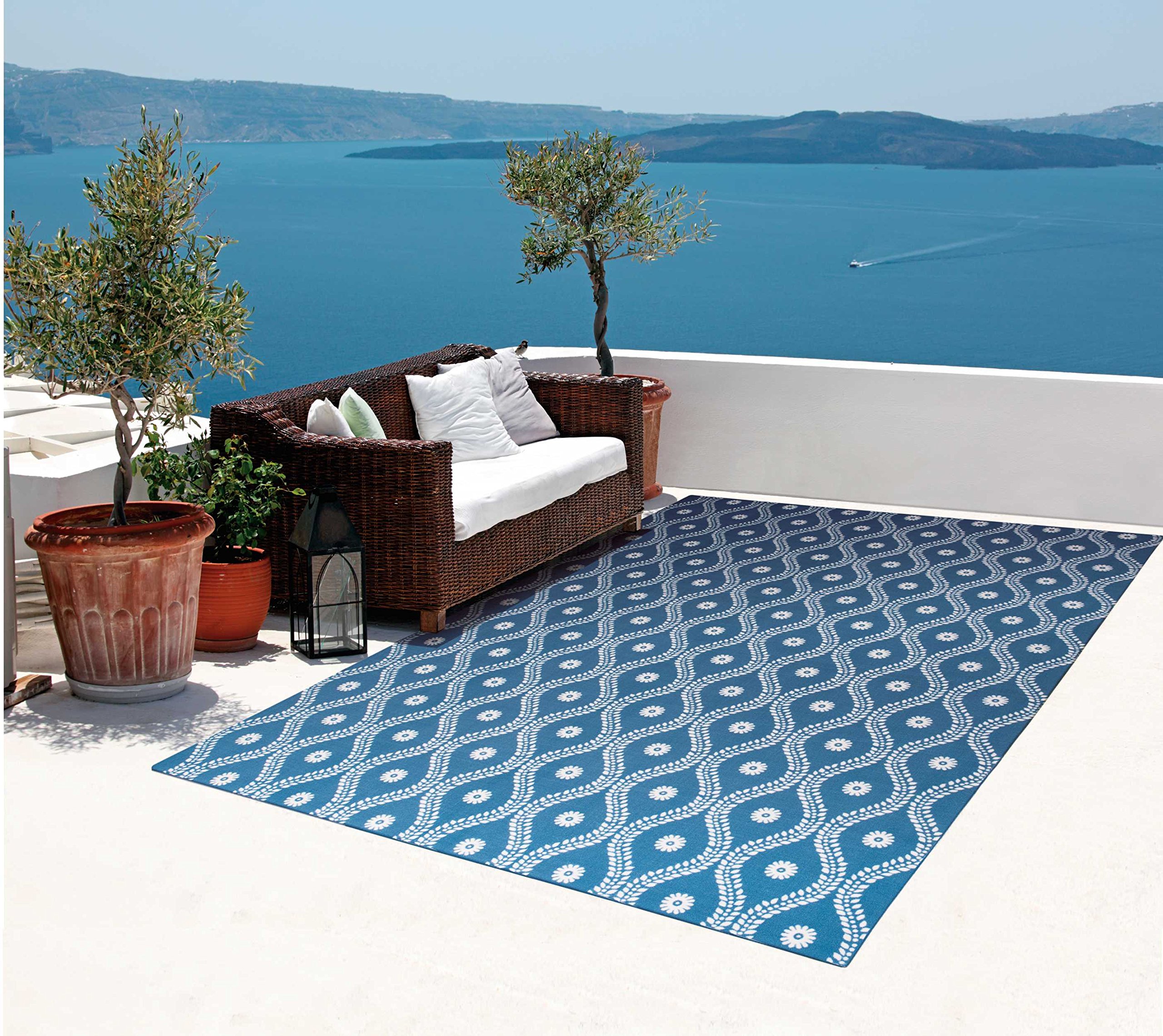 Nourison Navy 10' x 13' Indoor/Outdoor Area Rug - Easy Cleaning, Non-Shedding, Stain Resistant for Bedroom, Living Room, Dining Room & Kitchen | Perfect for Patio, Deck and High Traffic Areas