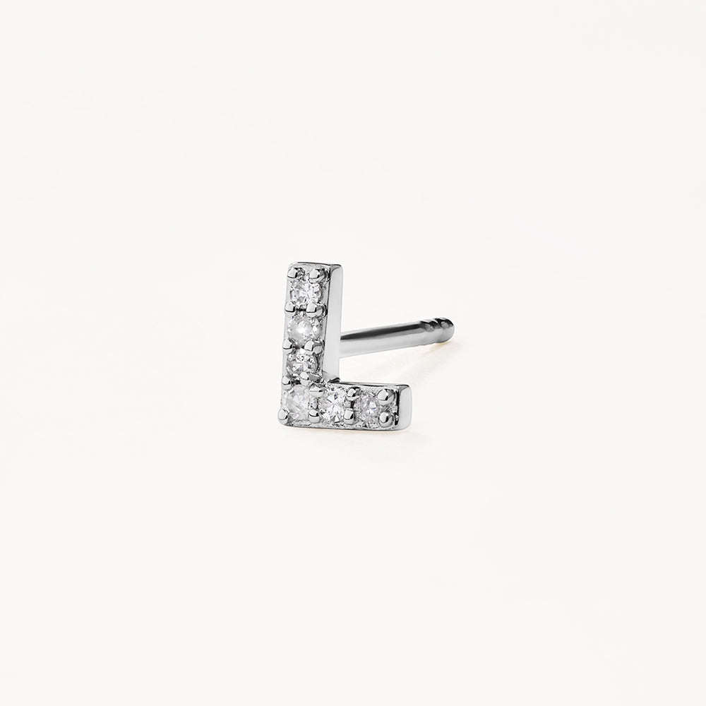 Diamond Letter L Single Stud Earring in Sterling Silver - Perfect for Gifts, Birthdays & Everyday Elegance