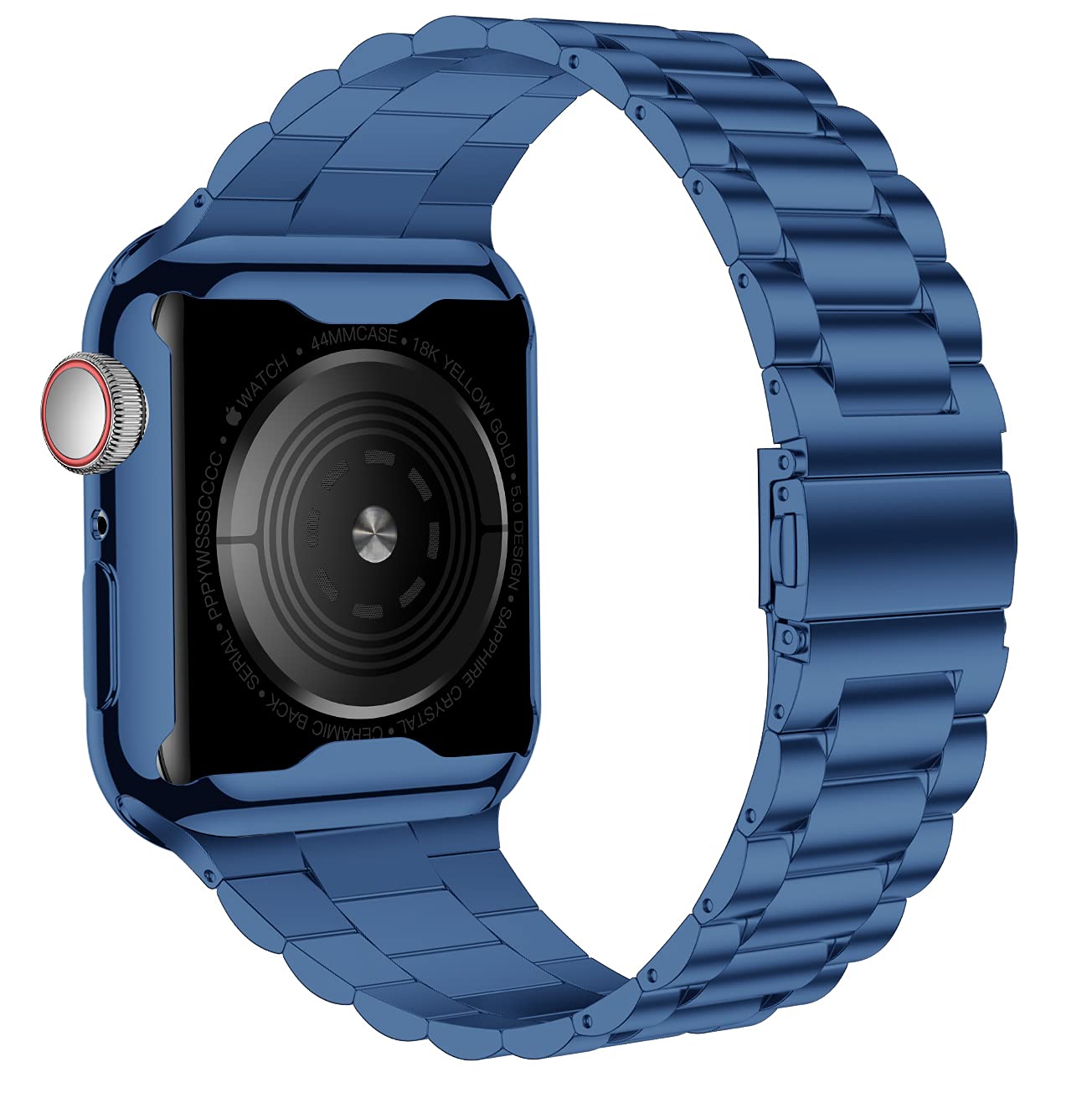 Premium Stainless Steel Apple Watch Band 44mm Compatible with Series 6/5/4/SE - Durable Metal iWatch Strap with Screen Protector Case for Men & Women (Blue) - Perfect for Workouts, Office & Everyday Wear