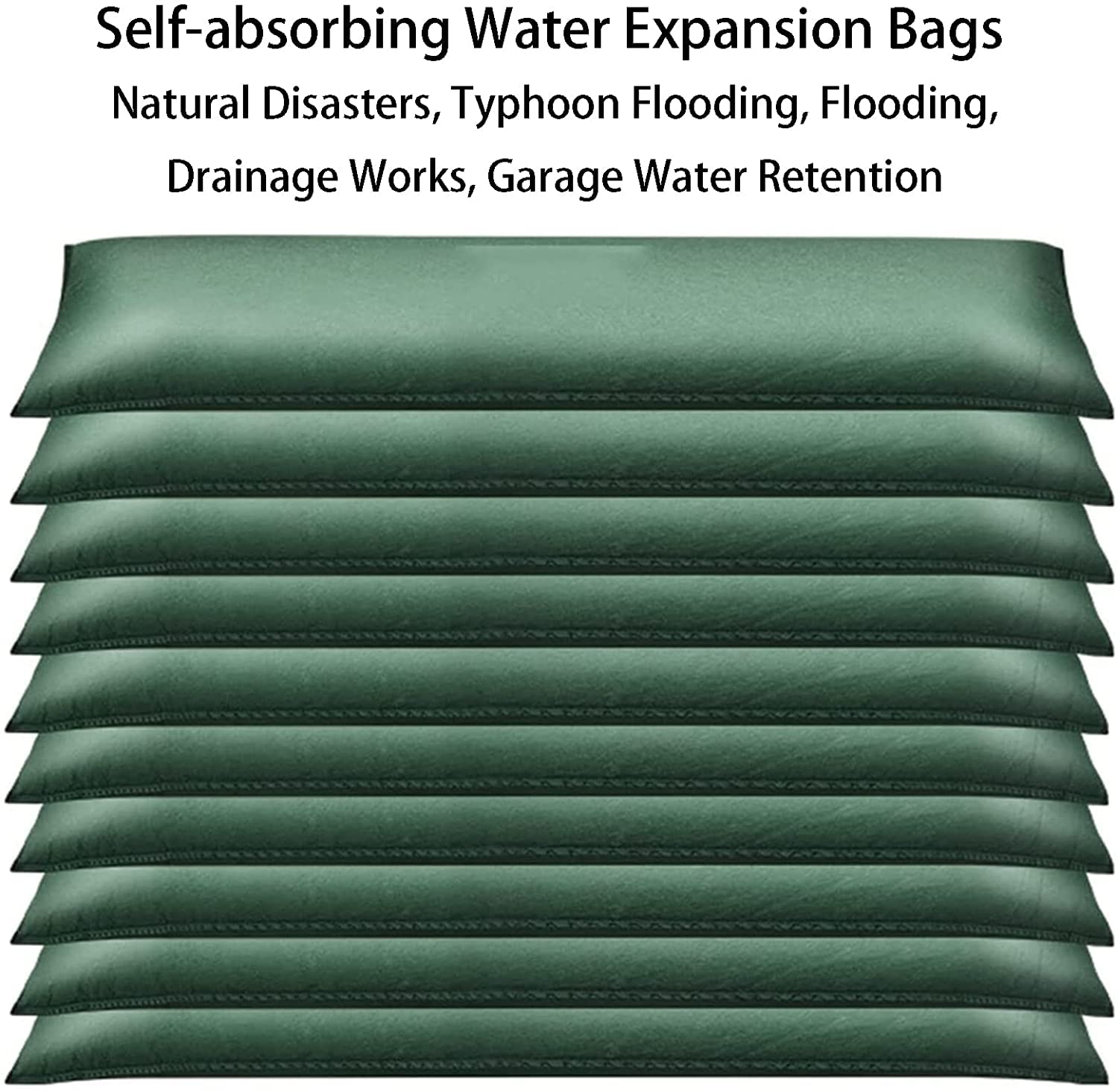 MBROS 10Pcs Reusable Flood Barrier Sand Bags - Heavy Duty Thickened Canvas Water Absorbent Sandless Bags (25x50cm) for Rainwater Control, Garage Protection & Emergency Flood Prevention - Perfect for Home, Business & Storm Preparedness