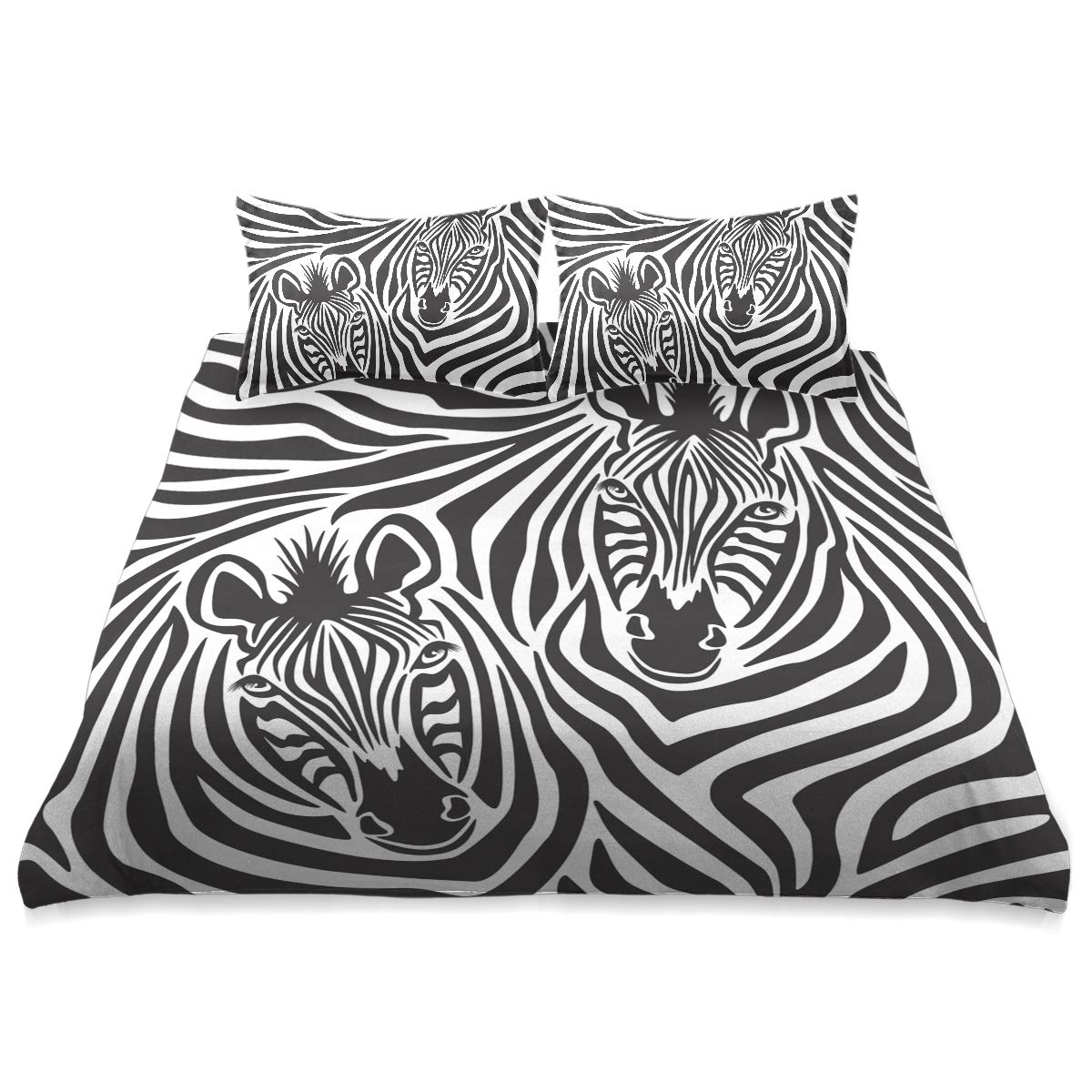 Senya Animal Print Zebra Duvet Cover Set 3-Piece Queen Size - Ultra Soft Comforter Cover with Pillowcases for Bedroom Decor | Perfect for Couples, Guest Rooms & Zebra-Themed Home Design