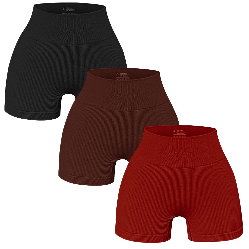 OLCHEE Women's 3 Pack Workout Biker Shorts - High Waisted Yoga Shorts with Tummy Control, Seamless & Ribbed Design for Running, Gym & Activewear | Perfect for Fitness, Yoga, Cycling & Lounge Wear