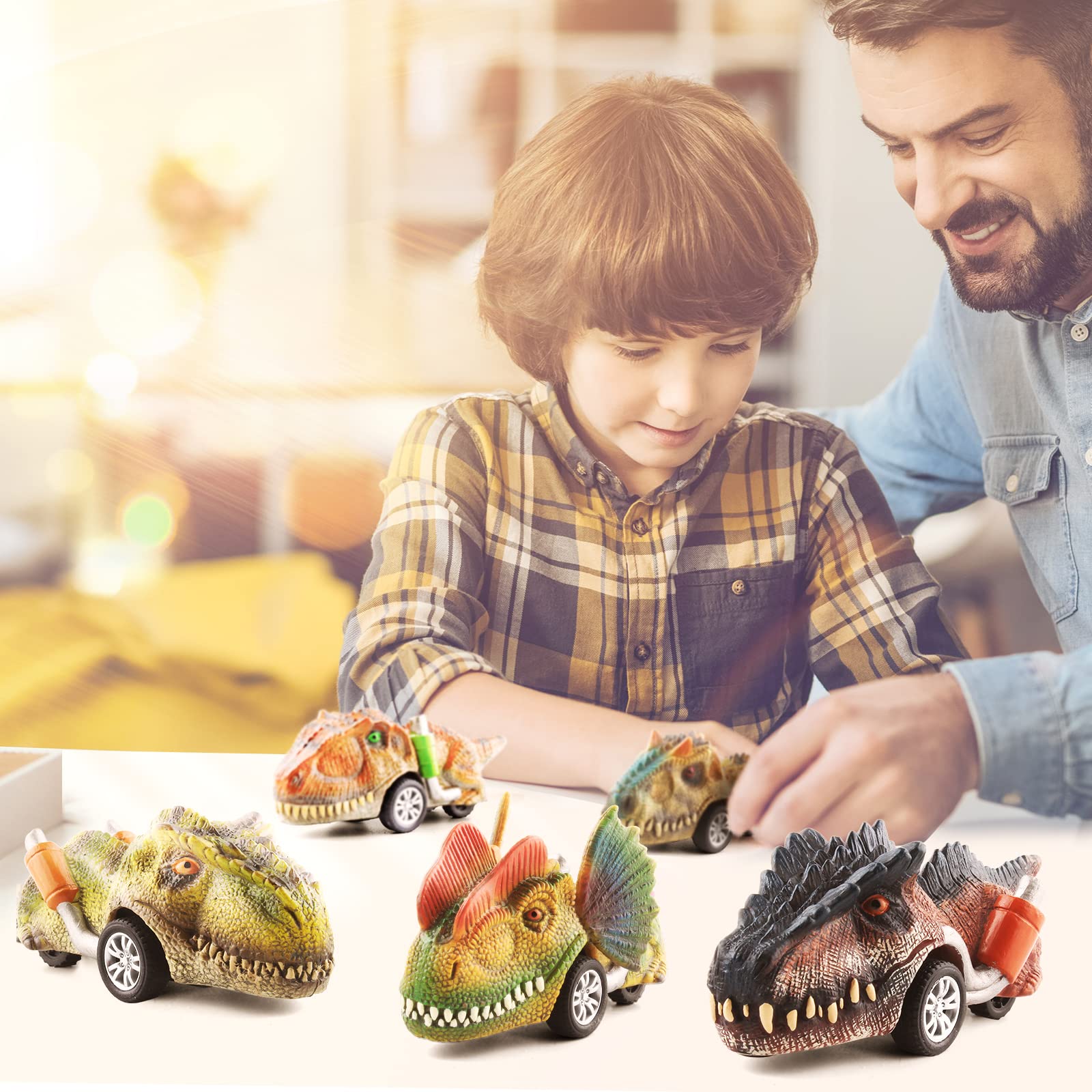 DINOBROS Pull Back Dinosaur Toy Cars - 6 Pack Dino Toys for Kids Ages 3-7 | Fun Educational Gifts for Boys & Girls | Perfect for Birthday Presents, Playtime & STEM Learning