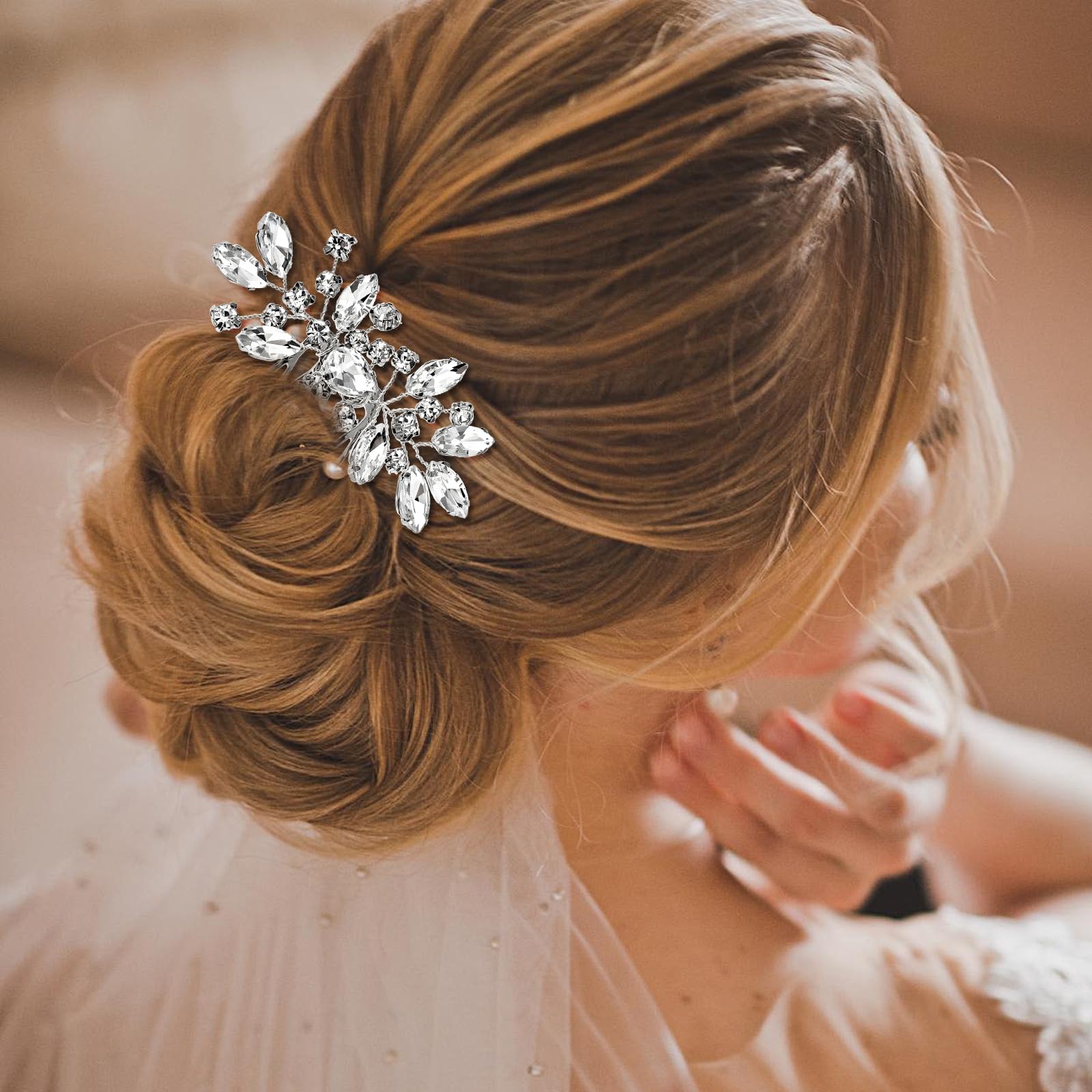 Sparkling Rhinestone Wedding Hair Combs - 2 PCS Bridal Hair Accessories with Crystals for Bride & Bridesmaids (Silver, 3.23x2.09 inches) - Perfect for Weddings, Prom & Special Occasions