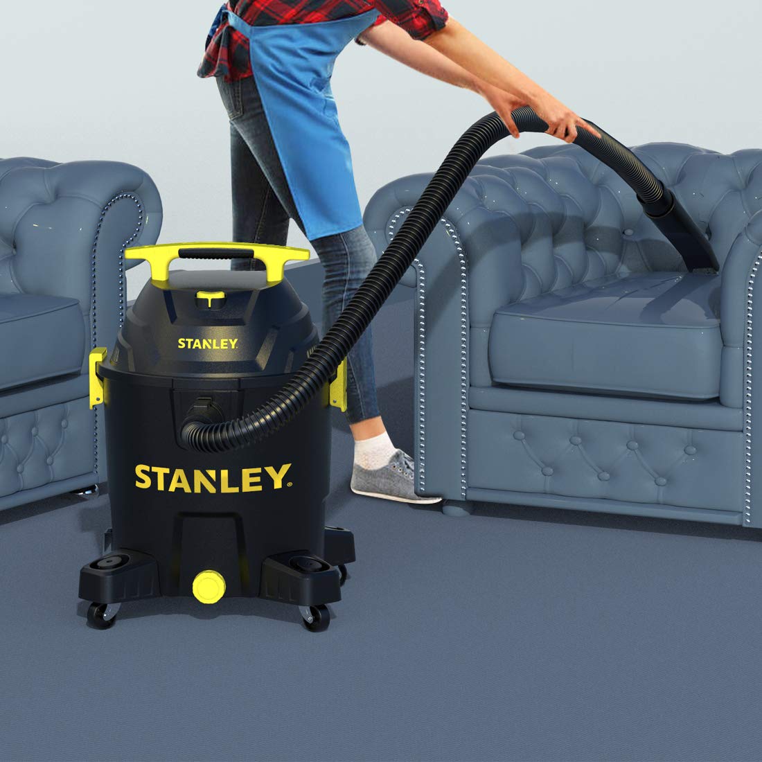 STANLEY 10 Gallon Wet Dry Vacuum Cleaner | 6 Peak HP Poly Built-in Drain Shop Vac Blower | Powerful Suction for Garage, Workshop & Home Cleaning | Multi-Functional for Dust, Debris & Liquid Pickup