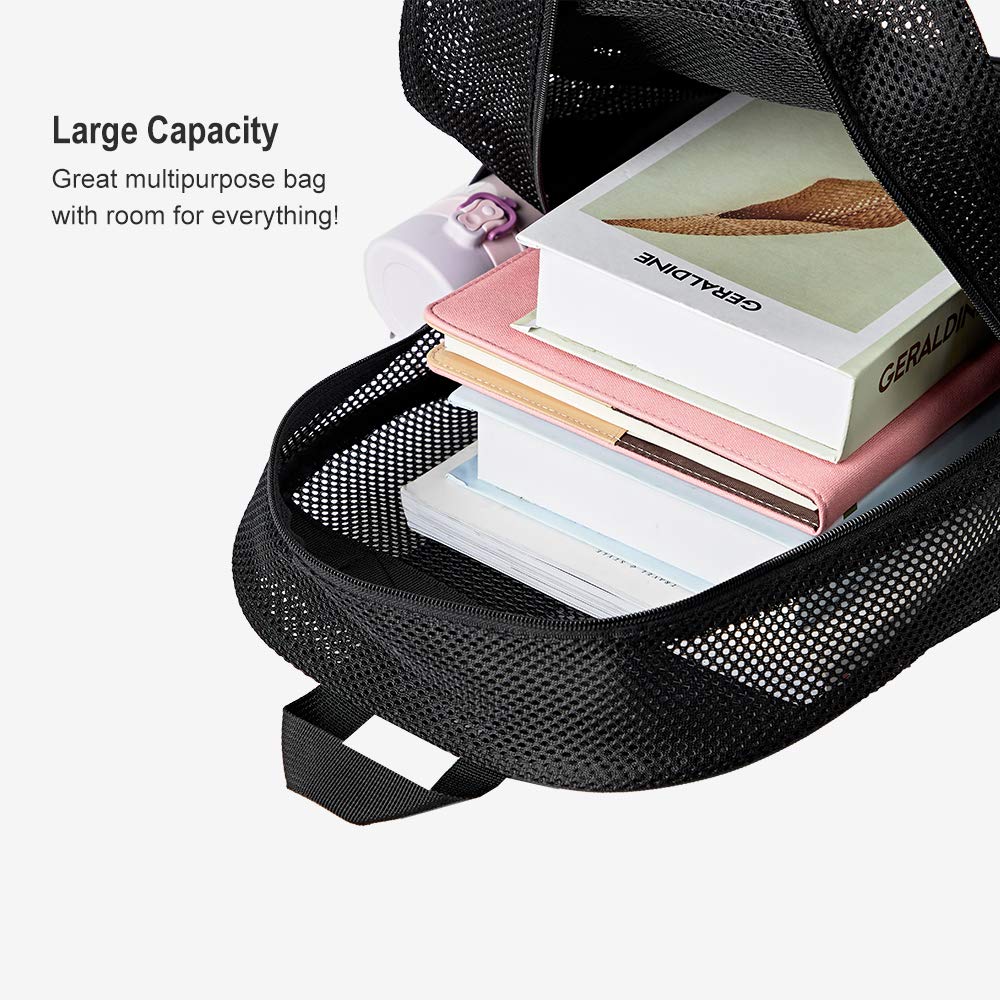 COVAX Heavy Duty Mesh Backpack - Transparent College Bookbag with Bungee Cord & Padded Straps for Commuting, Swimming, Beach & Outdoor Sports | Perfect for Gym, Travel & School Use